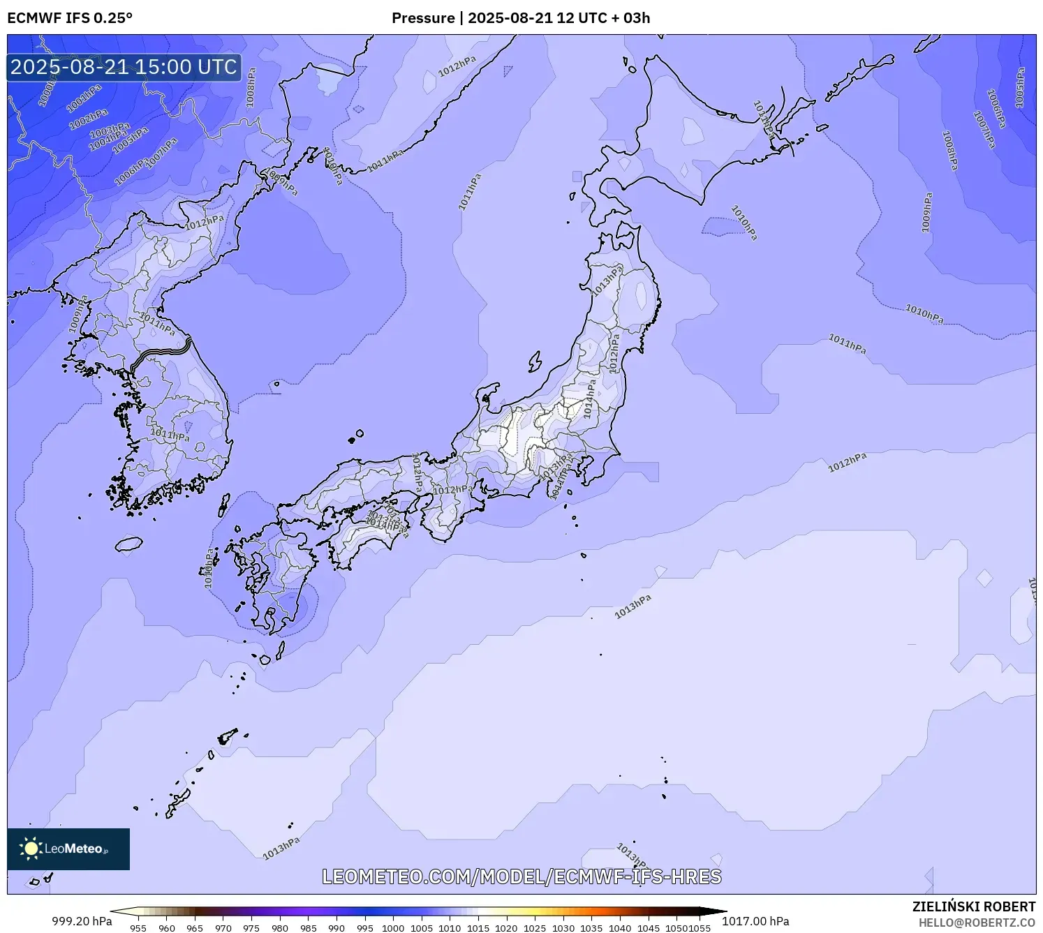 ECMWF IFS 0.25° model - Japan, Pressure