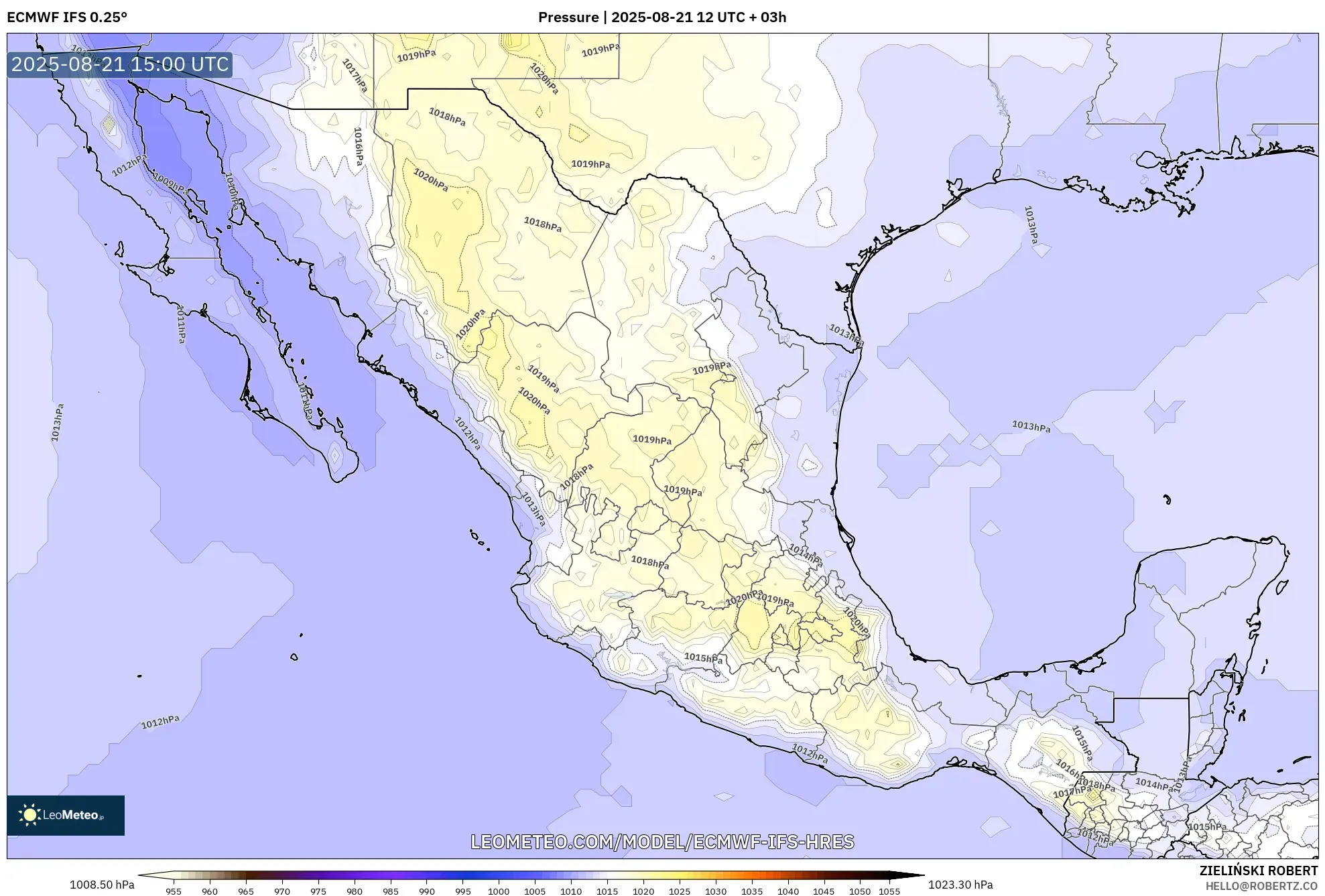 ECMWF IFS 0.25° model - Mexico, Pressure