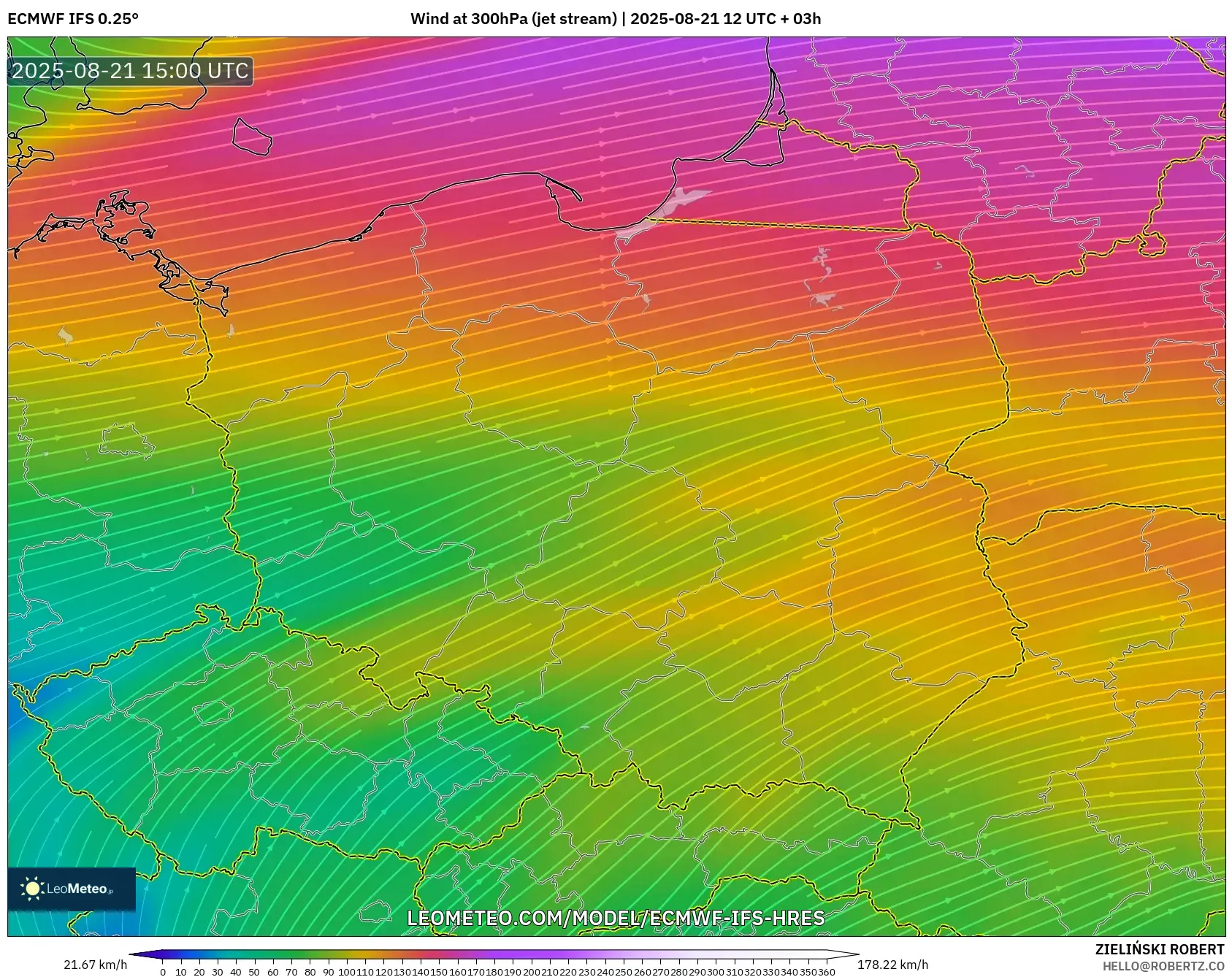 ECMWF IFS 0.25° model - Poland, Wind at 300hPa (jet stream) ECMWF IFS 0.25° model - Poland, Wind at 300hPa (jet stream)