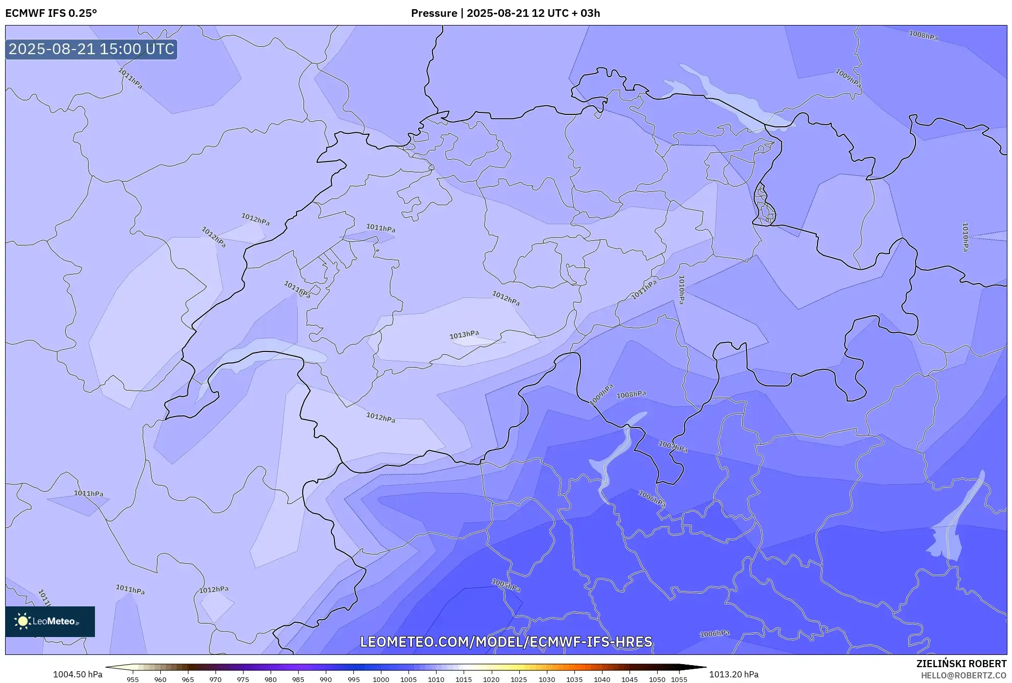 ECMWF IFS 0.25° model - Switzerland, Pressure ECMWF IFS 0.25° model - Switzerland, Pressure