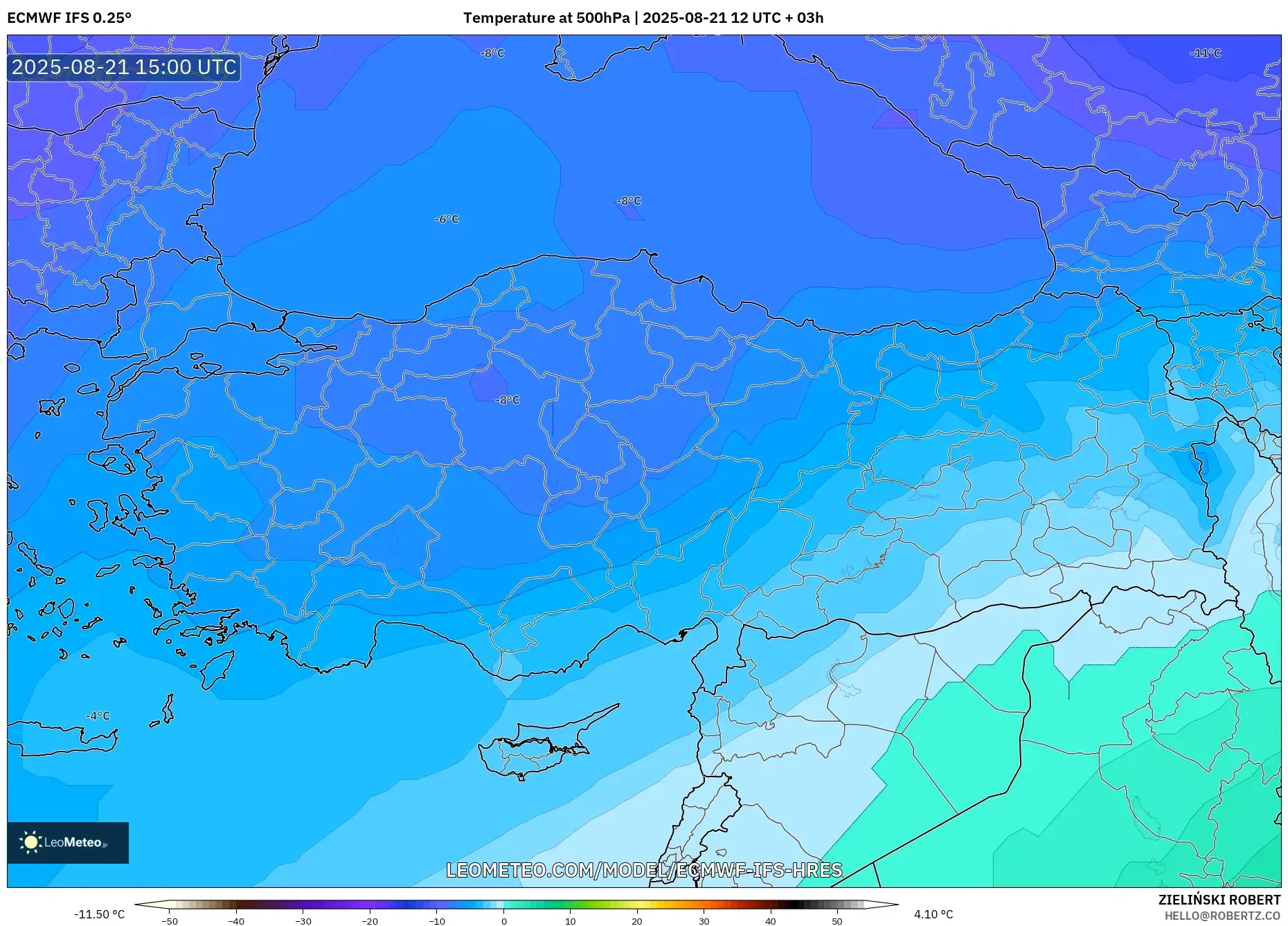 ECMWF IFS 0.25° model - Turkey, Temperature at 500hPa ECMWF IFS 0.25° model - Turkey, Temperature at 500hPa