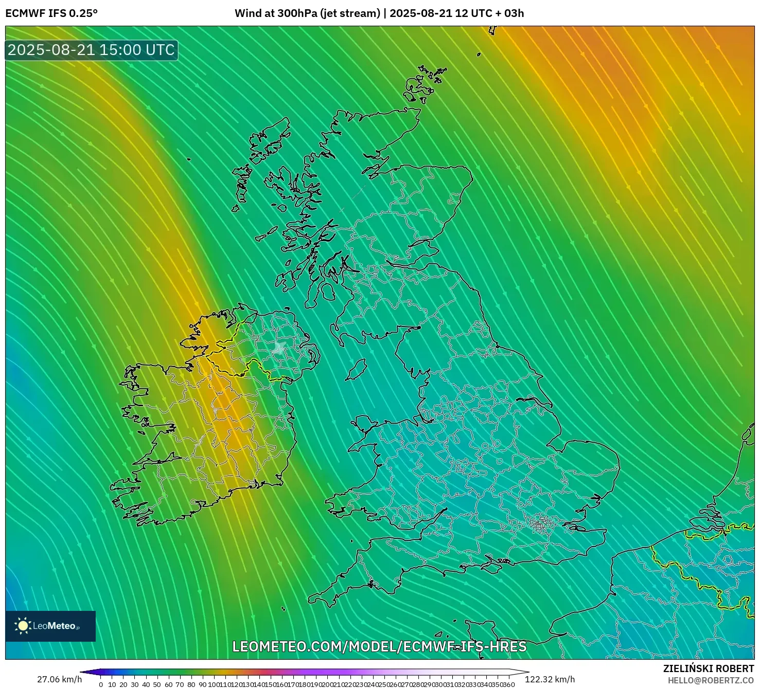 ECMWF IFS 0.25° model - United Kingdom, Wind at 300hPa (jet stream) ECMWF IFS 0.25° model - United Kingdom, Wind at 300hPa (jet stream)