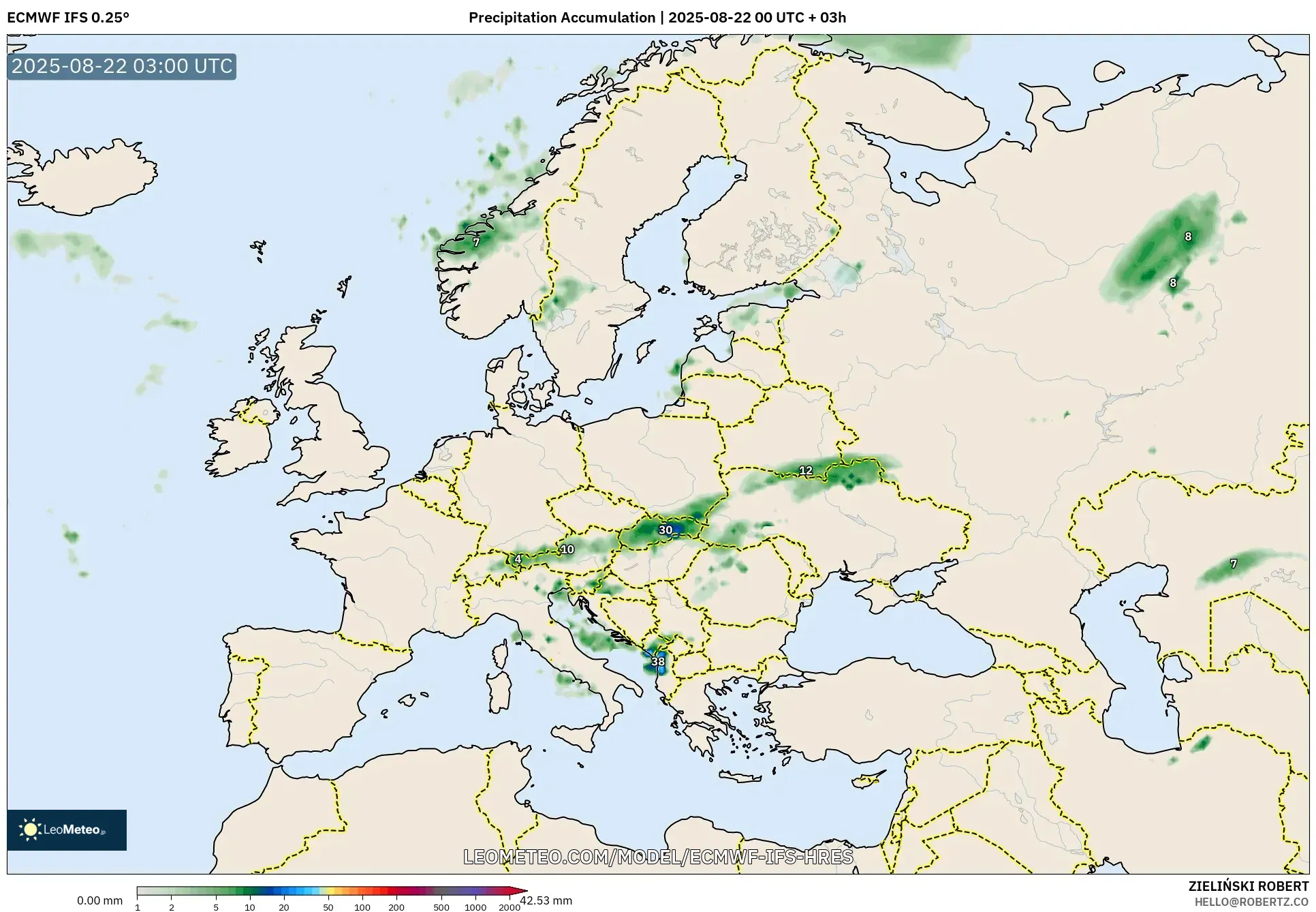 ECMWF IFS 0.25° model - Europe, Precipitation Accumulation
