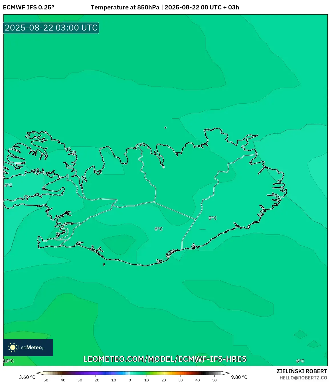 ECMWF IFS 0.25° model - Iceland, Temperature at 850hPa ECMWF IFS 0.25° model - Iceland, Temperature at 850hPa