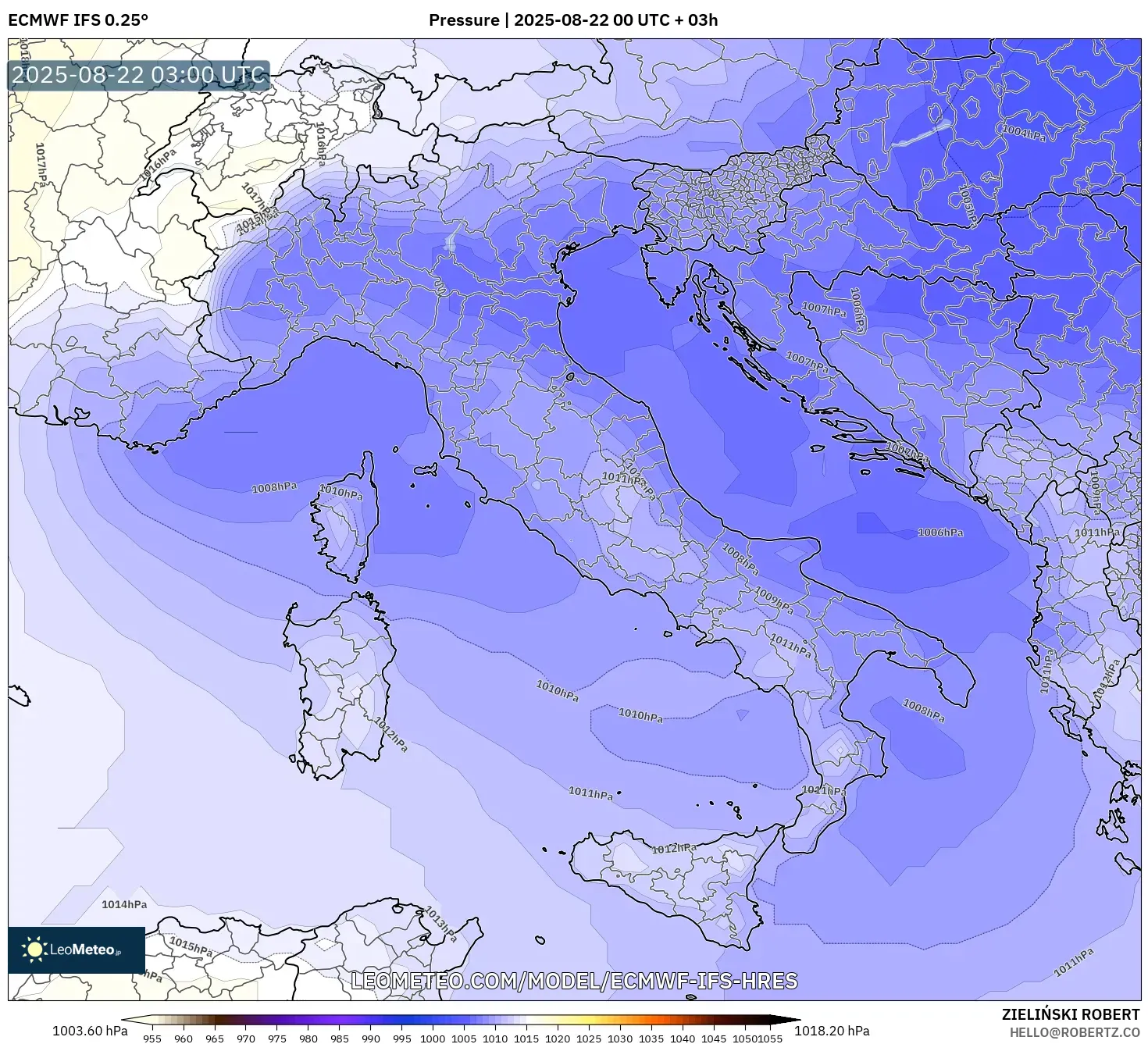 ECMWF IFS 0.25° model - Italy, Pressure
