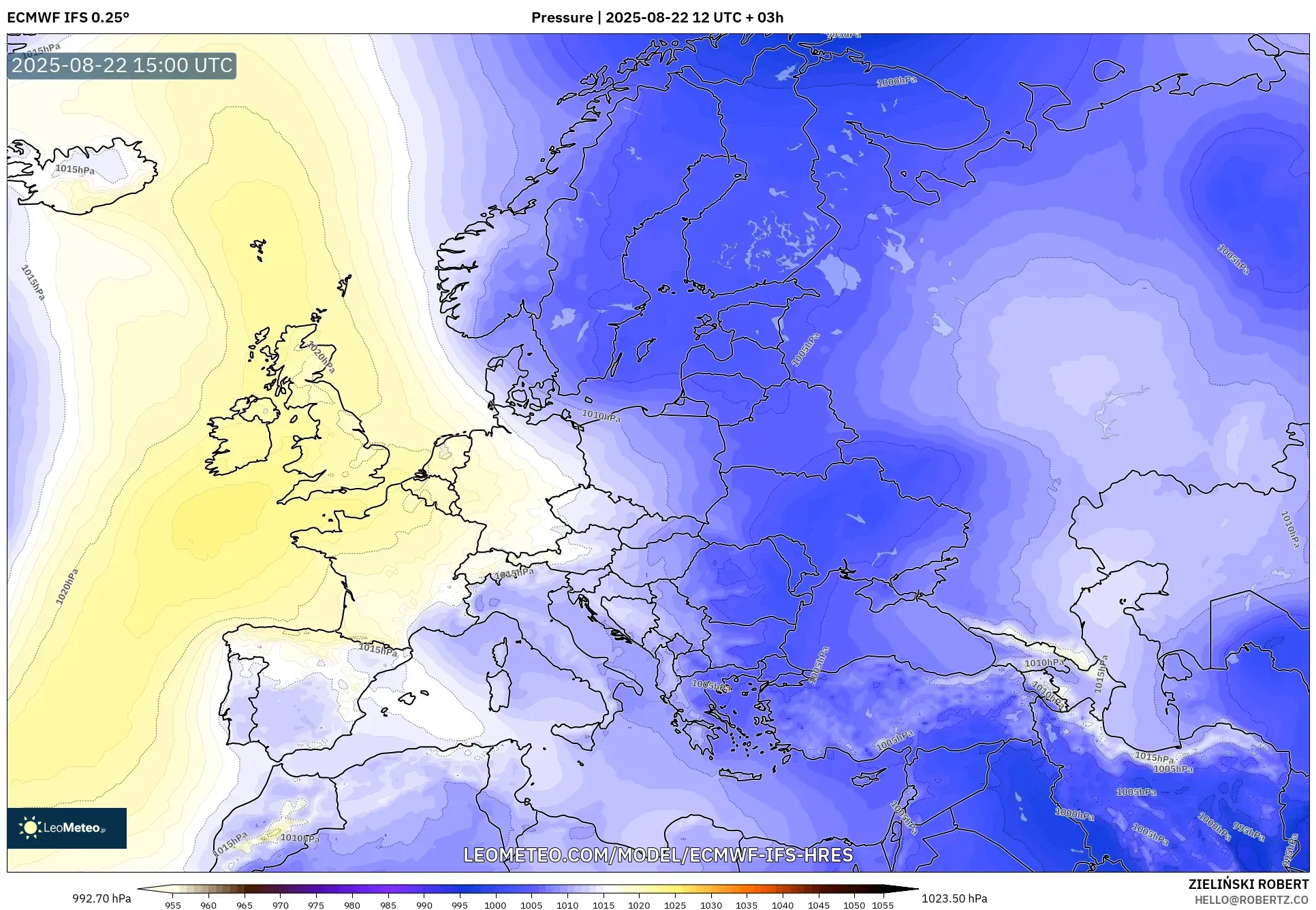 ECMWF IFS 0.25° model - Europe, Pressure ECMWF IFS 0.25° model - Europe, Pressure