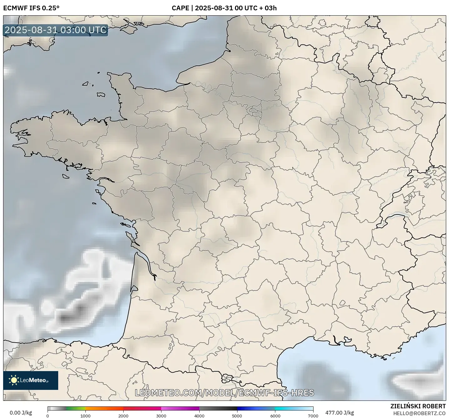 ECMWF IFS 0.25° model - France, CAPE ECMWF IFS 0.25° model - France, CAPE