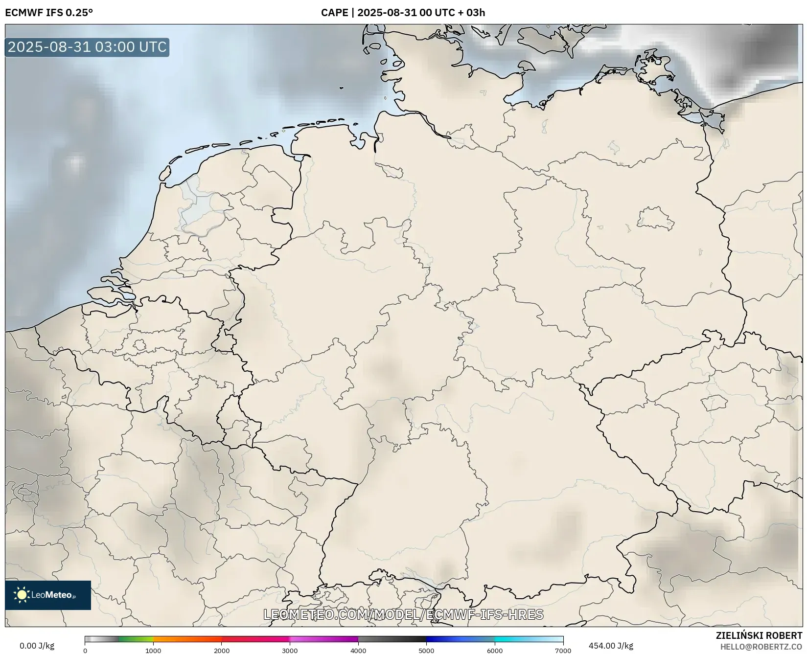 ECMWF IFS 0.25° model - Germany, CAPE ECMWF IFS 0.25° model - Germany, CAPE