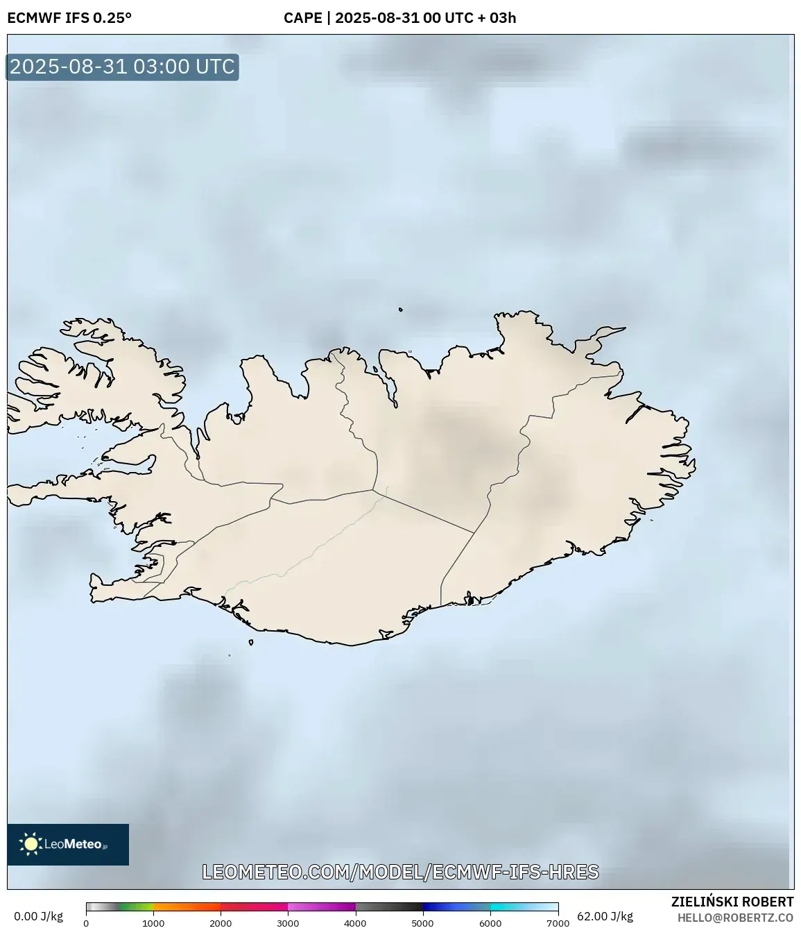 ECMWF IFS 0.25° model - Iceland, CAPE ECMWF IFS 0.25° model - Iceland, CAPE