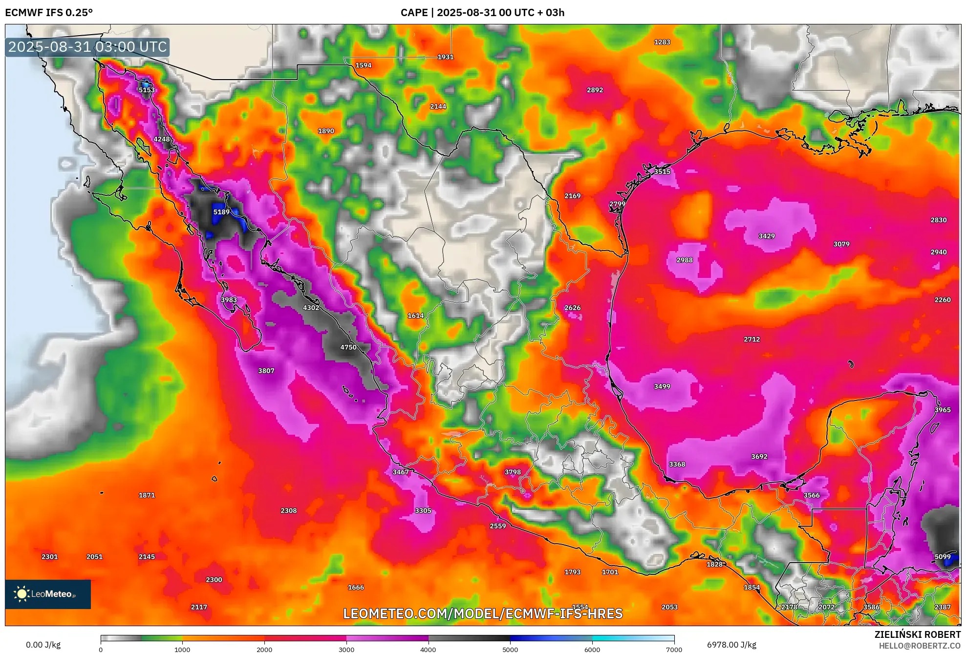 ECMWF IFS 0.25° model - Mexico, CAPE ECMWF IFS 0.25° model - Mexico, CAPE