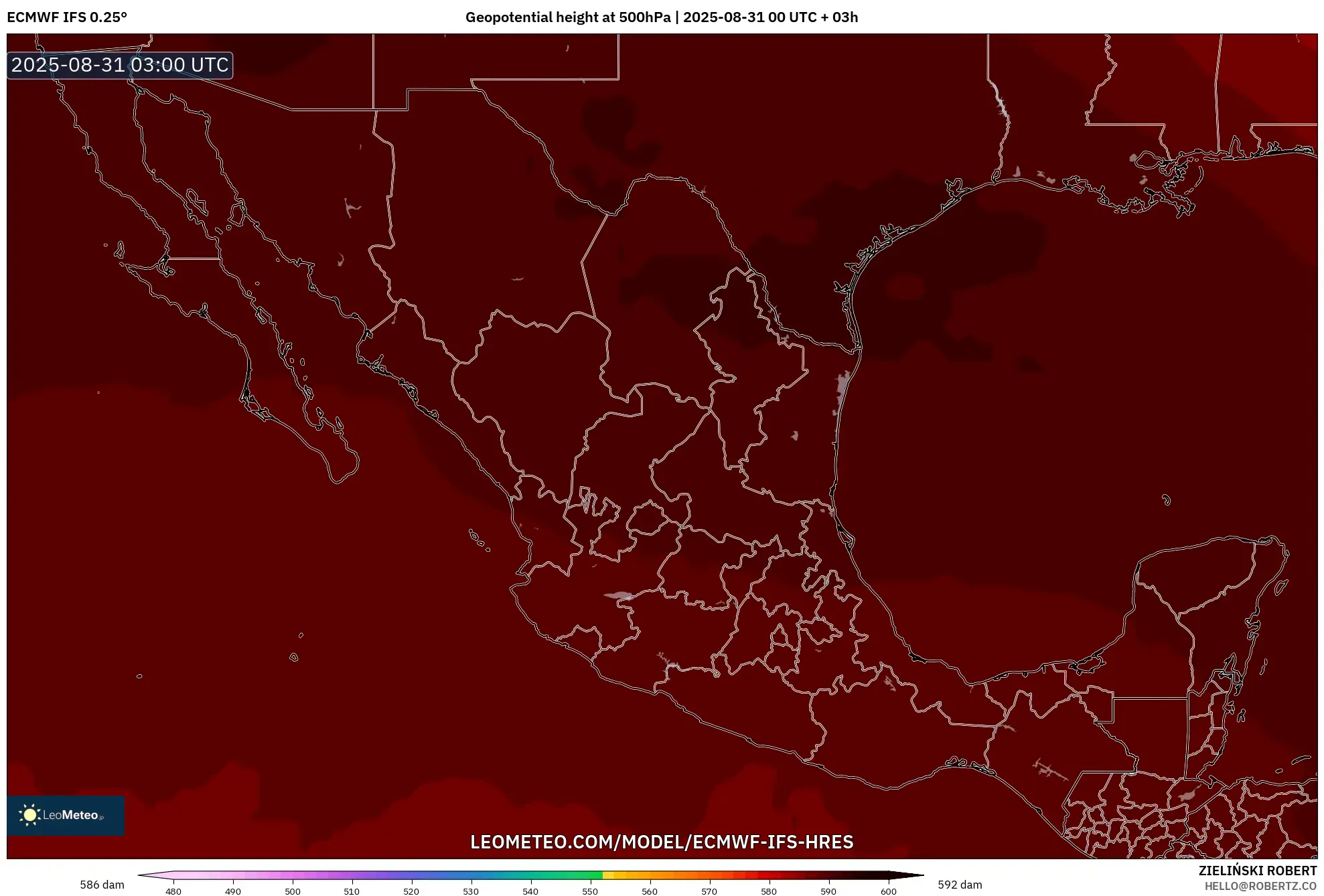 ECMWF IFS 0.25° model - Mexico, Geopotential height at 500hPa ECMWF IFS 0.25° model - Mexico, Geopotential height at 500hPa