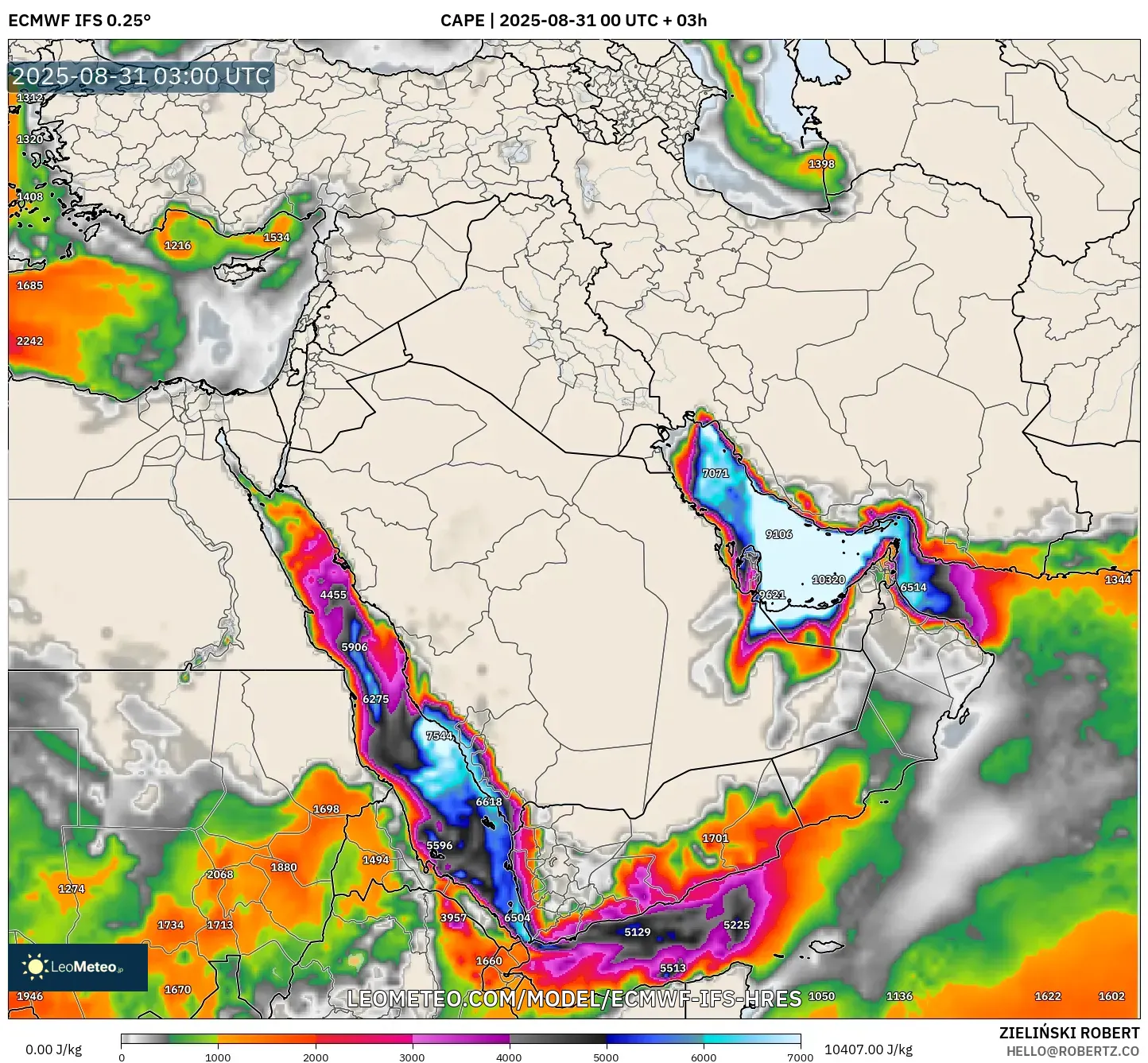 ECMWF IFS 0.25° model - Middle East, CAPE