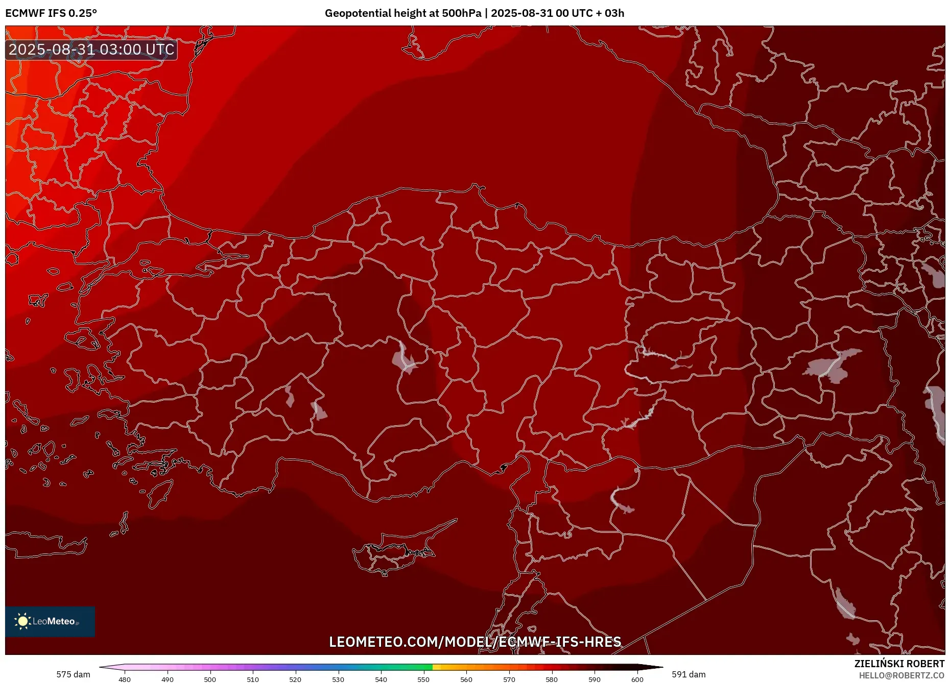 ECMWF IFS 0.25° model - Turkey, Geopotential height at 500hPa ECMWF IFS 0.25° model - Turkey, Geopotential height at 500hPa