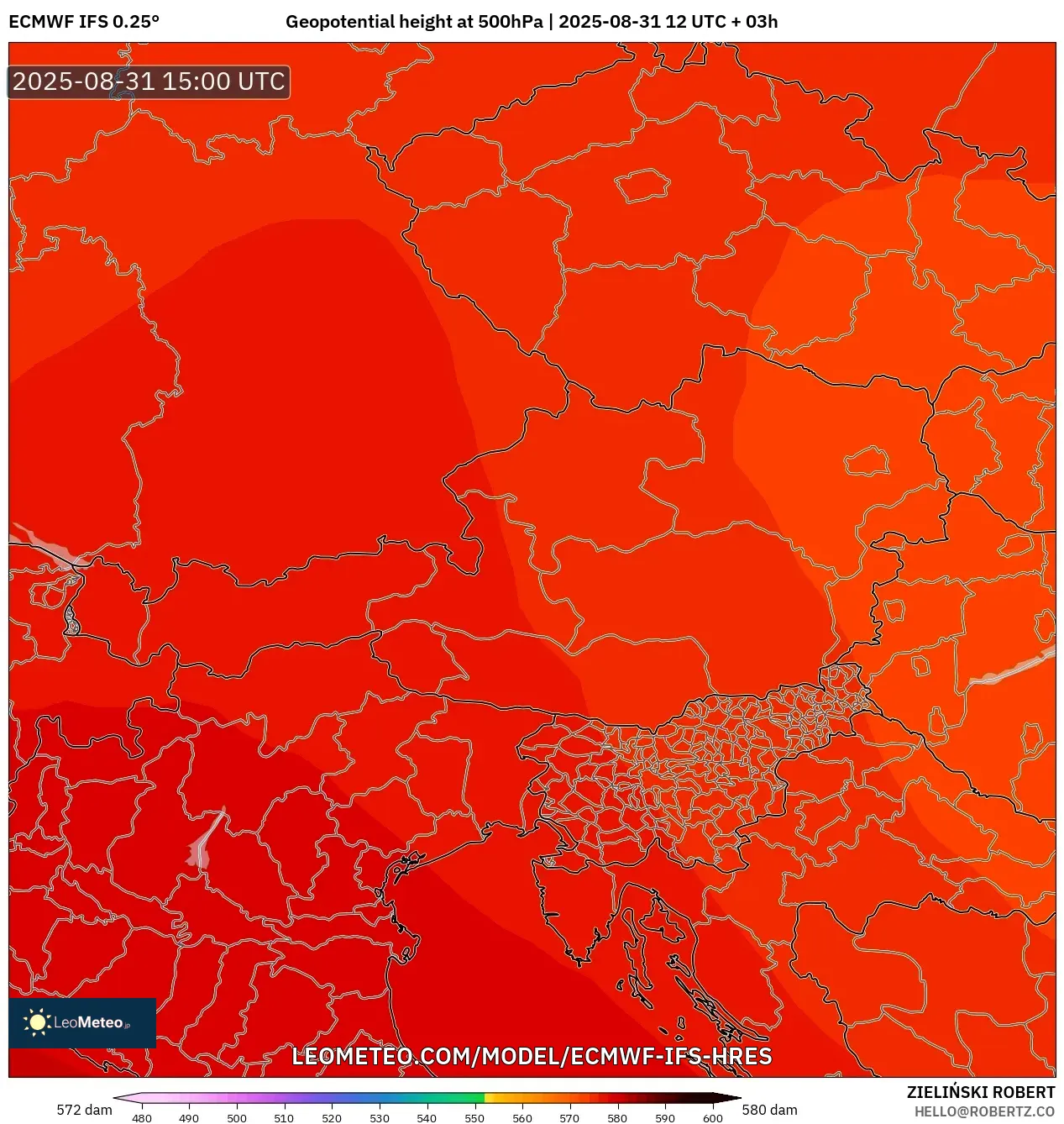 ECMWF IFS 0.25° model - Austria, Geopotential height at 500hPa ECMWF IFS 0.25° model - Austria, Geopotential height at 500hPa