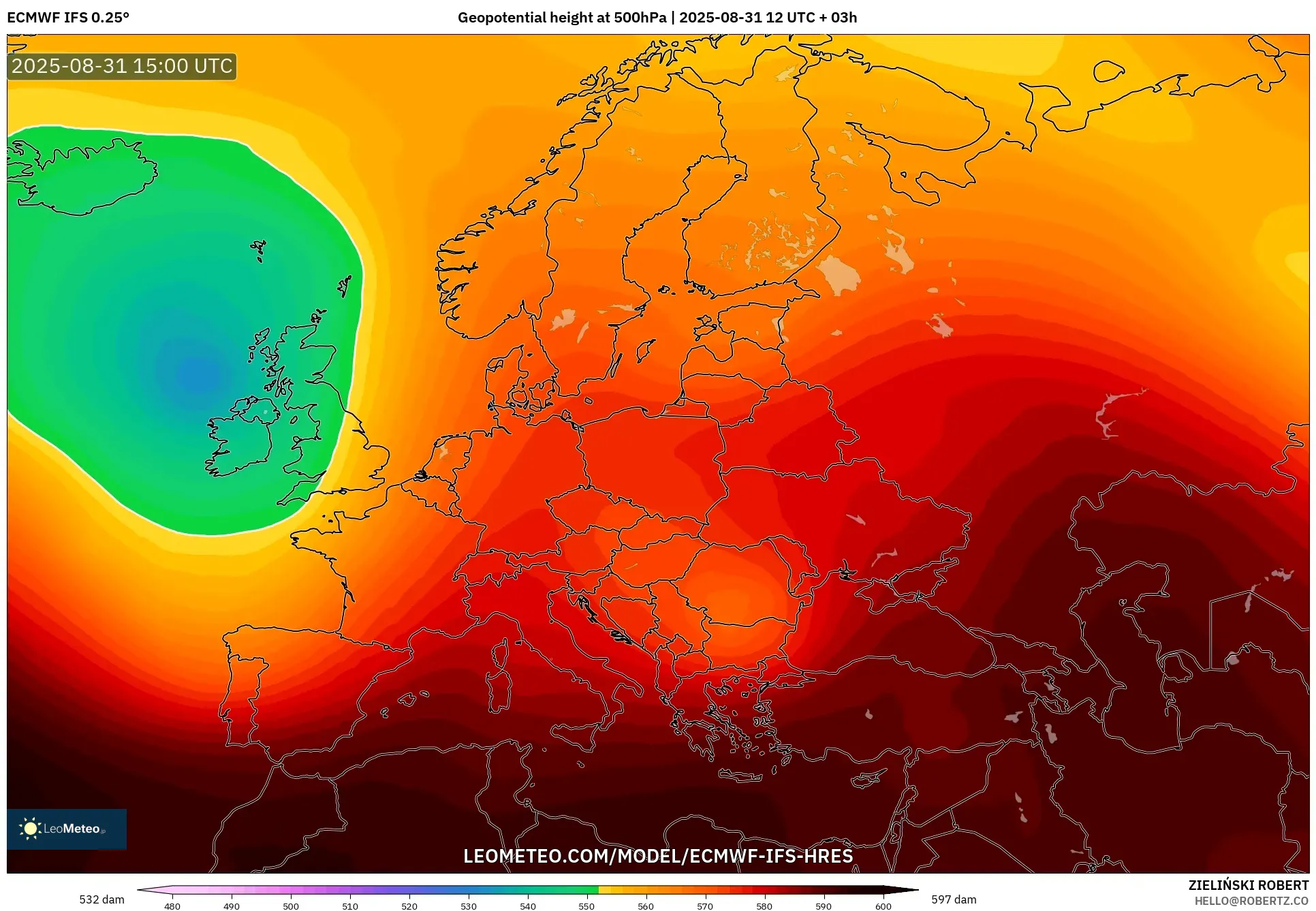 ECMWF IFS 0.25° model - Europe, Geopotential height at 500hPa ECMWF IFS 0.25° model - Europe, Geopotential height at 500hPa