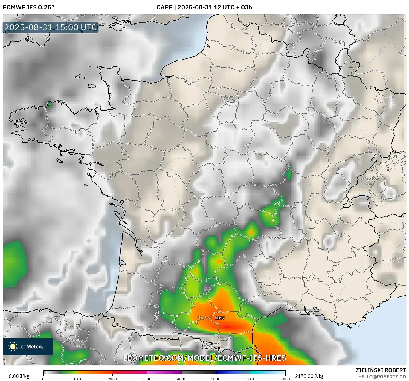 ECMWF IFS 0.25° model - France, CAPE ECMWF IFS 0.25° model - France, CAPE