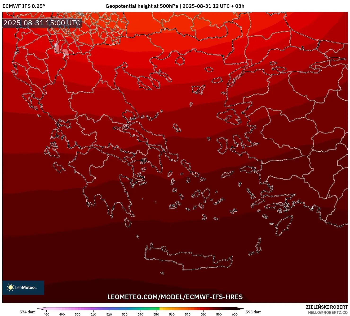 ECMWF IFS 0.25° model - Greece, Geopotential height at 500hPa