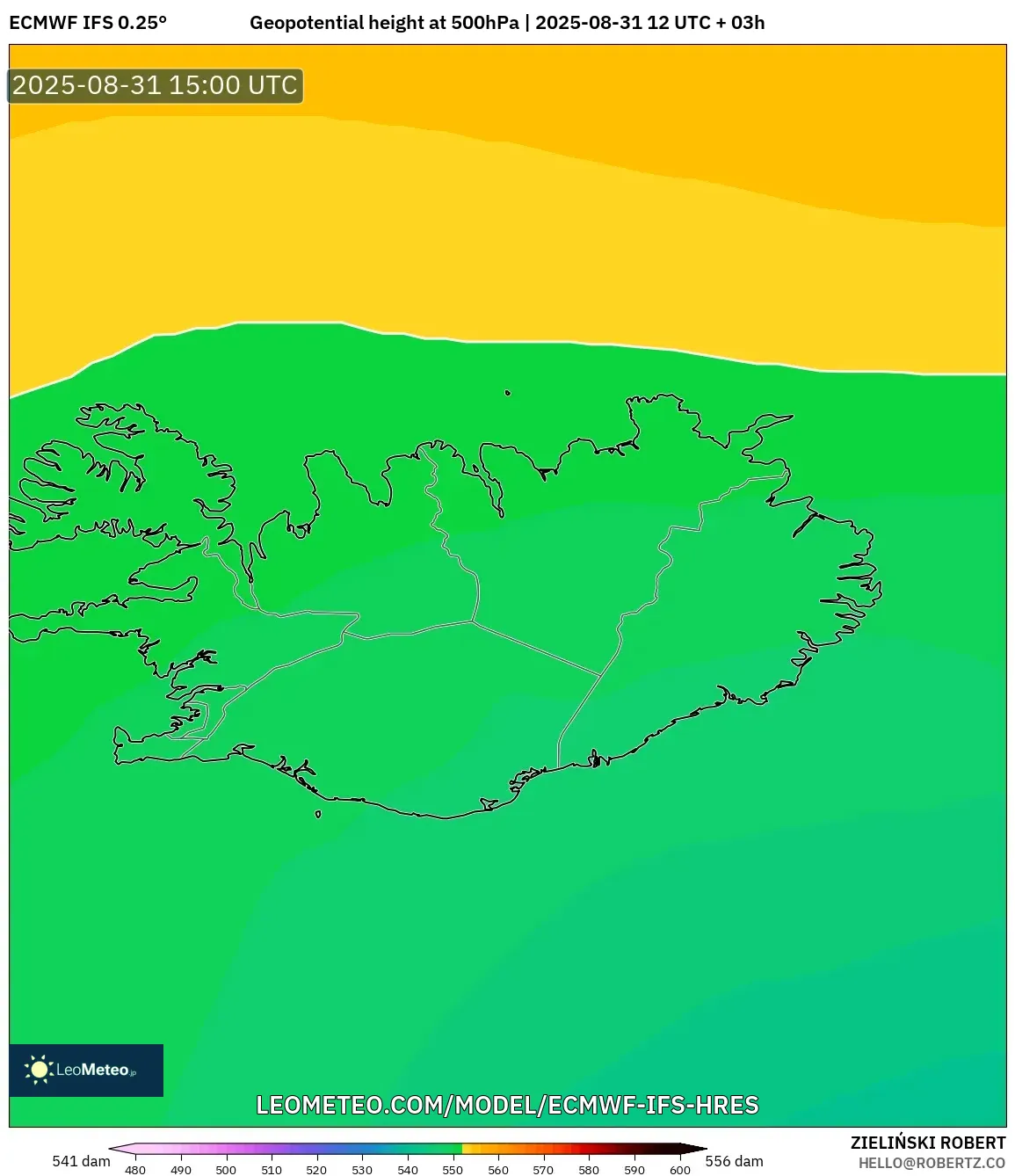 ECMWF IFS 0.25° model - Iceland, Geopotential height at 500hPa ECMWF IFS 0.25° model - Iceland, Geopotential height at 500hPa