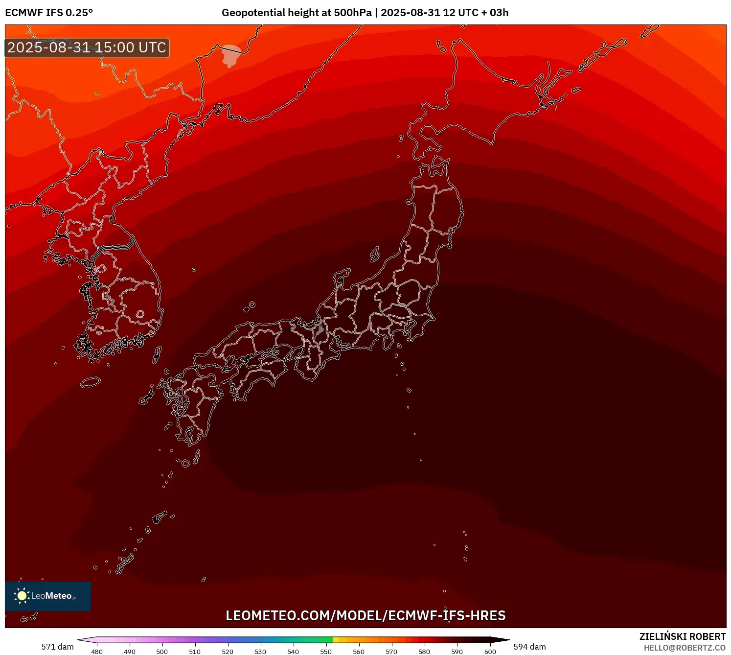 ECMWF IFS 0.25° model - Japan, Geopotential height at 500hPa ECMWF IFS 0.25° model - Japan, Geopotential height at 500hPa