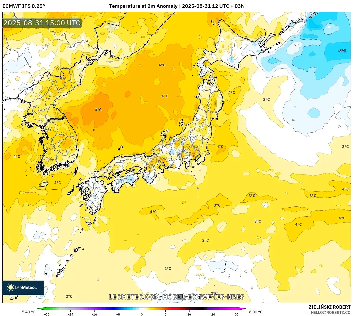 ECMWF IFS 0.25° model - Japan, Temperature at 2m Anomaly ECMWF IFS 0.25° model - Japan, Temperature at 2m Anomaly