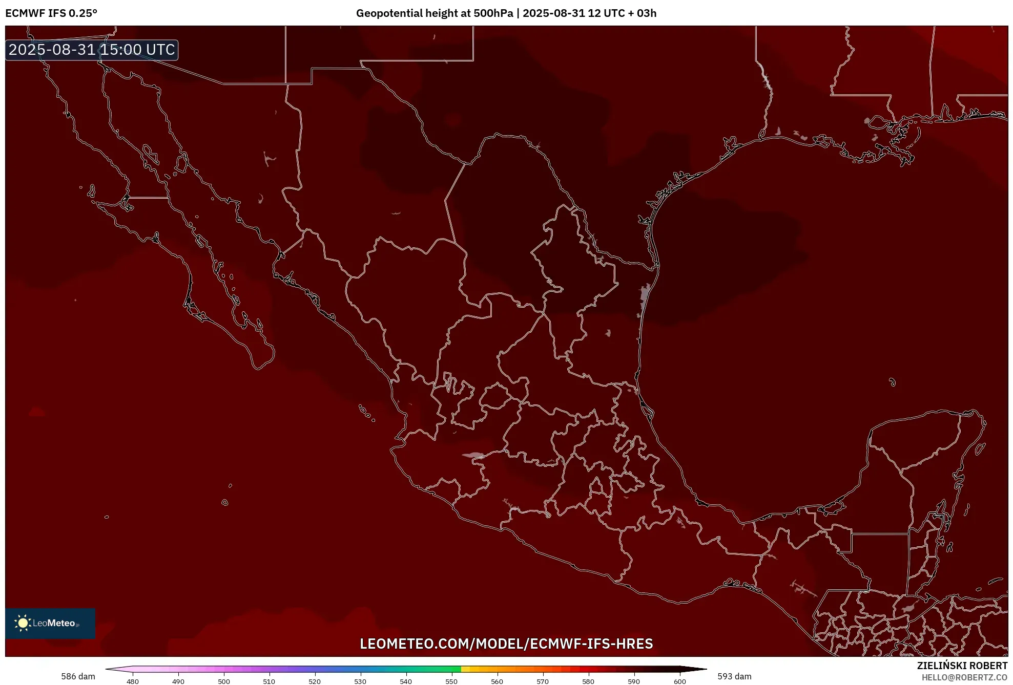 ECMWF IFS 0.25° model - Mexico, Geopotential height at 500hPa ECMWF IFS 0.25° model - Mexico, Geopotential height at 500hPa