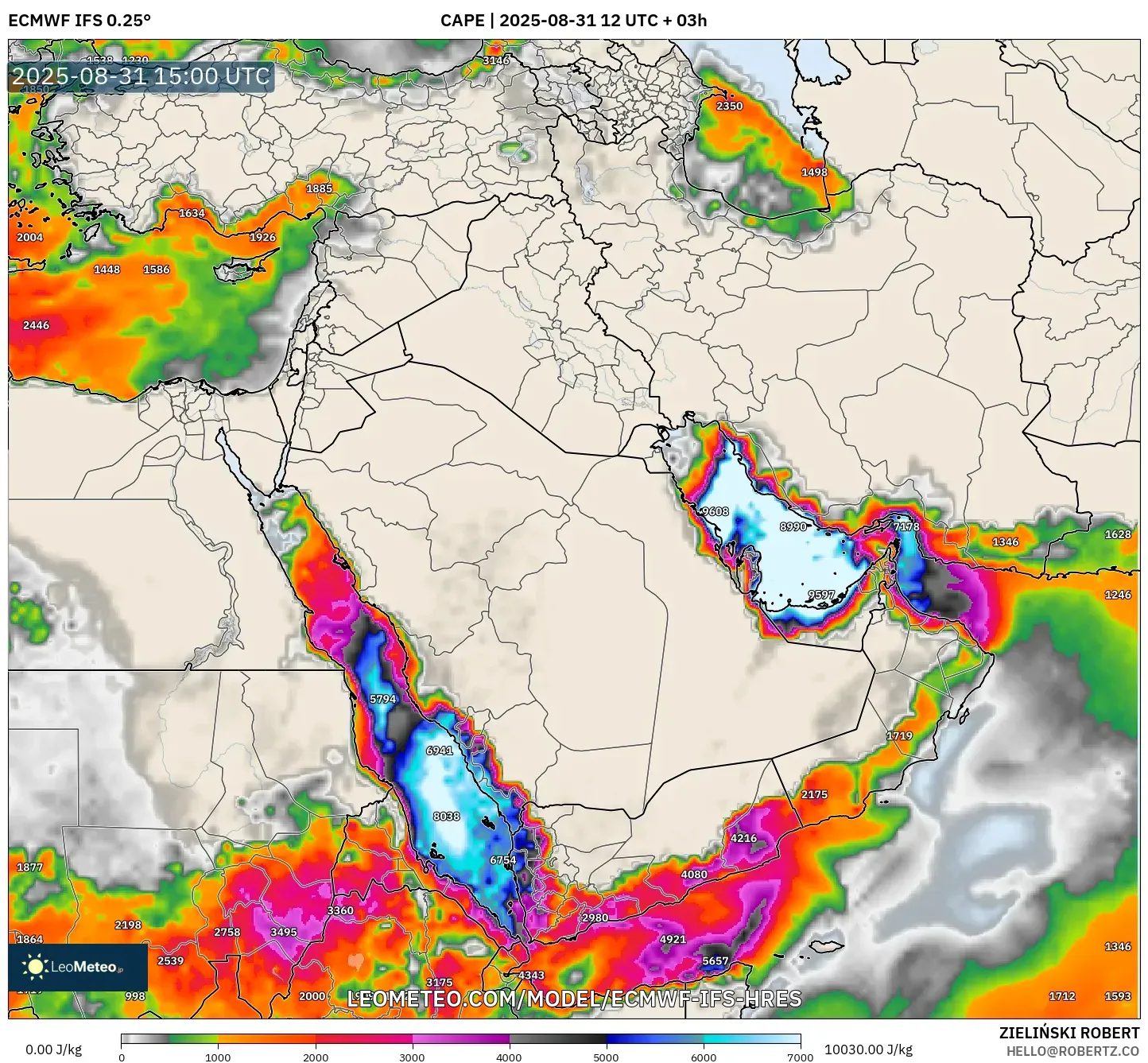 ECMWF IFS 0.25° model - Middle East, CAPE ECMWF IFS 0.25° model - Middle East, CAPE