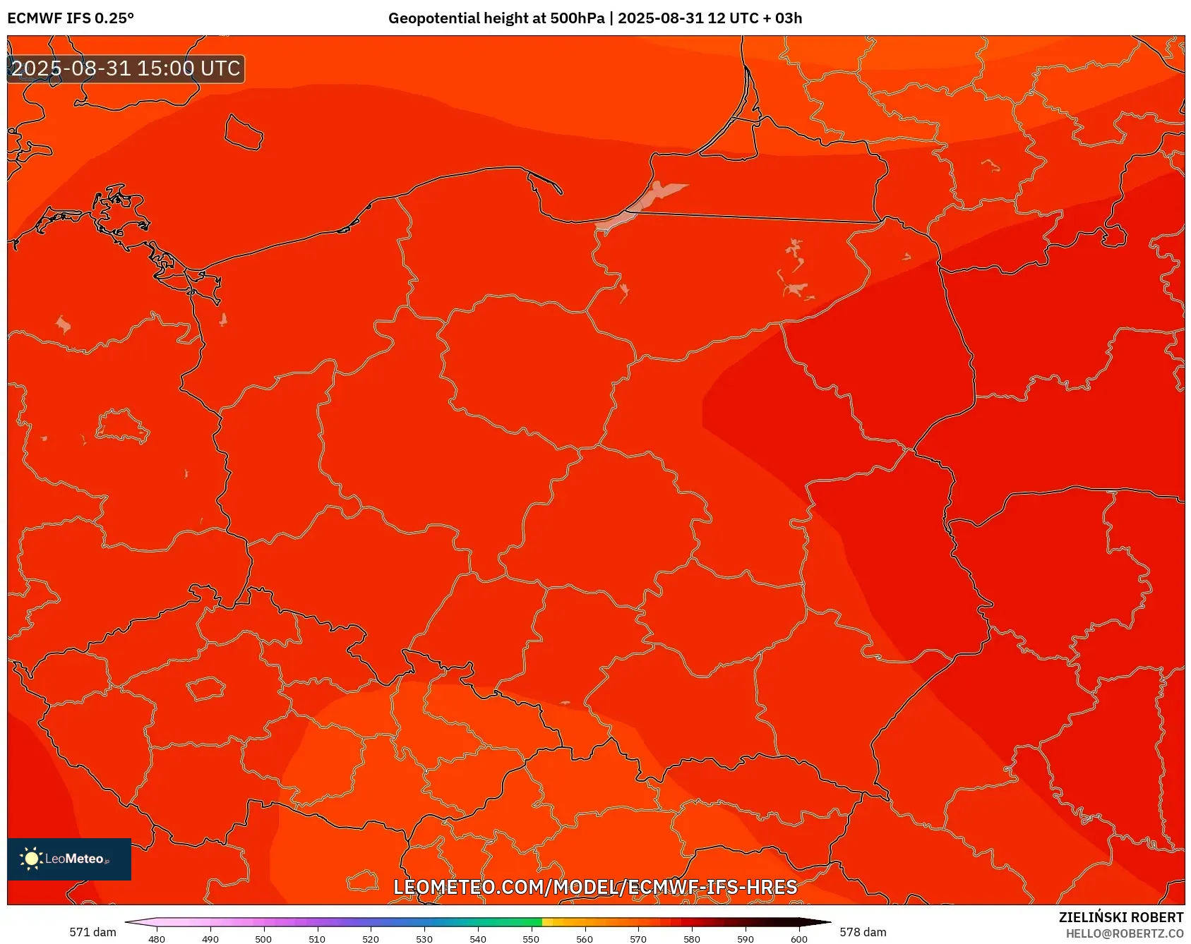 ECMWF IFS 0.25° model - Poland, Geopotential height at 500hPa ECMWF IFS 0.25° model - Poland, Geopotential height at 500hPa