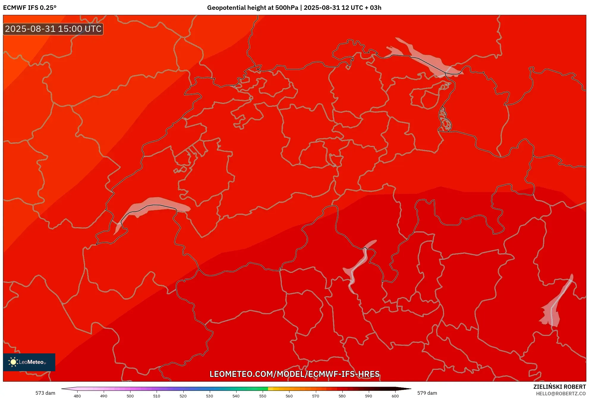 ECMWF IFS 0.25° model - Switzerland, Geopotential height at 500hPa ECMWF IFS 0.25° model - Switzerland, Geopotential height at 500hPa