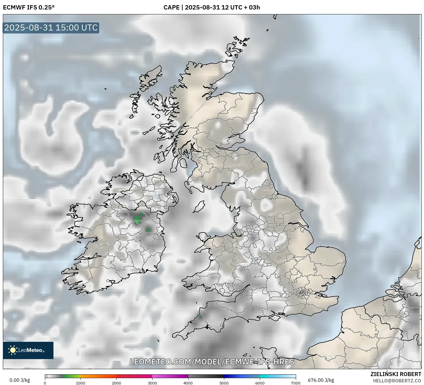 ECMWF IFS 0.25° model - United Kingdom, CAPE ECMWF IFS 0.25° model - United Kingdom, CAPE