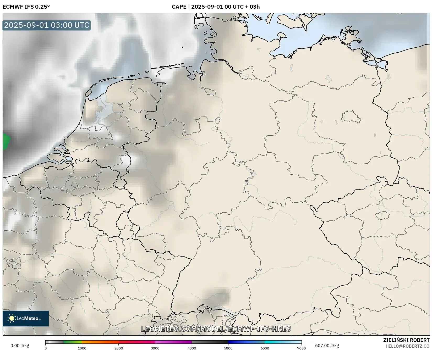 ECMWF IFS 0.25° model - Germany, CAPE ECMWF IFS 0.25° model - Germany, CAPE