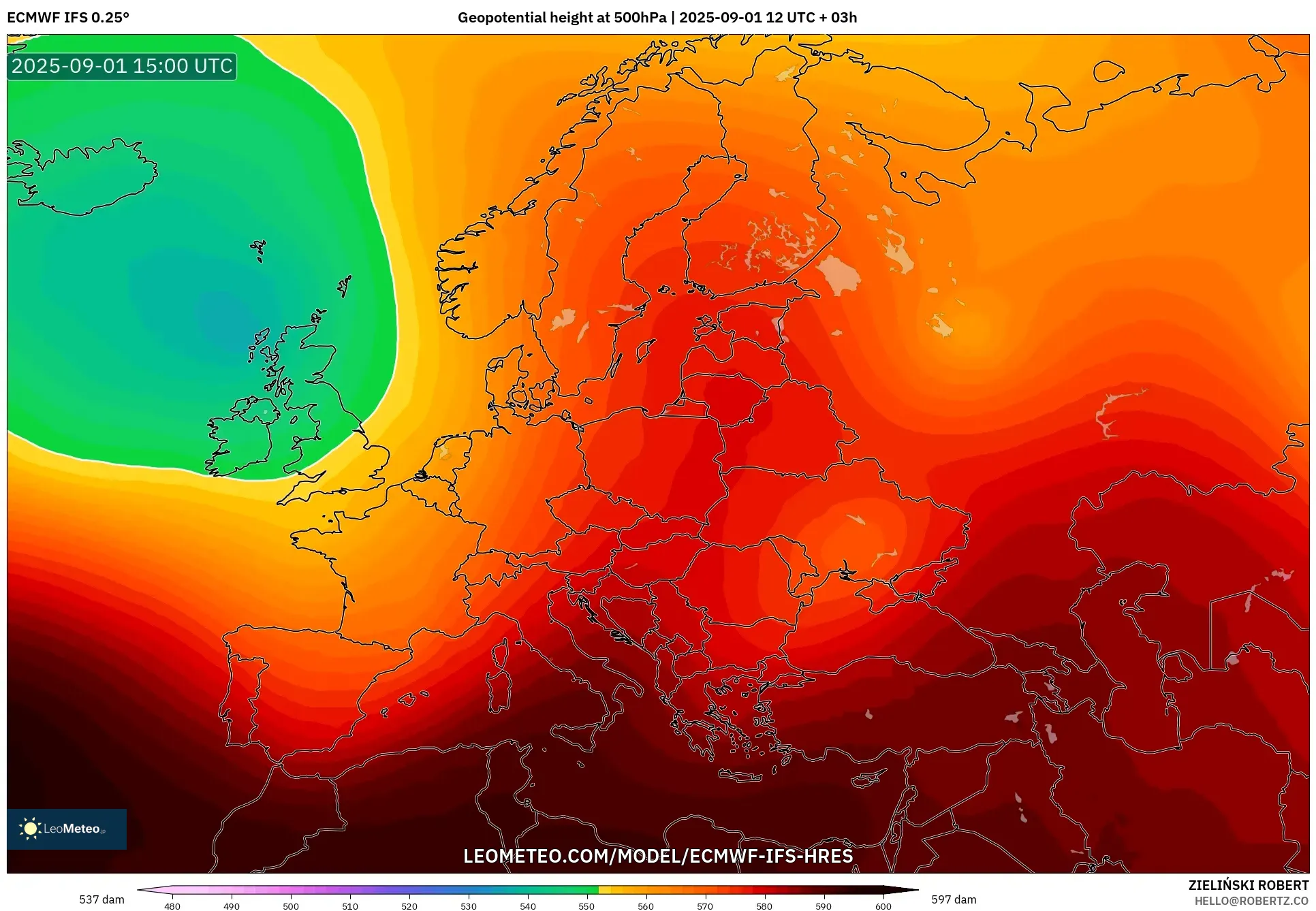ECMWF IFS 0.25° model - Europe, Geopotential height at 500hPa ECMWF IFS 0.25° model - Europe, Geopotential height at 500hPa