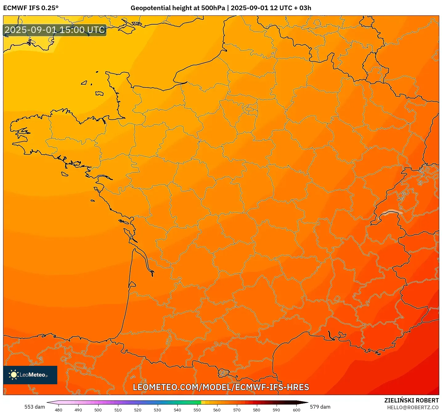 ECMWF IFS 0.25° model - France, Geopotential height at 500hPa ECMWF IFS 0.25° model - France, Geopotential height at 500hPa