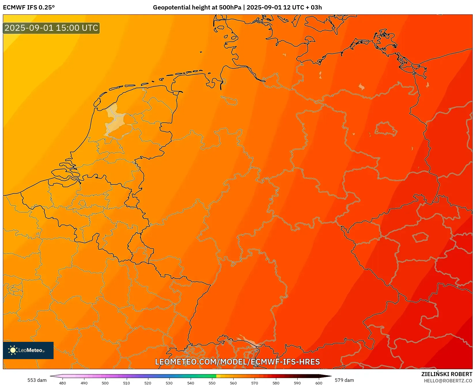 ECMWF IFS 0.25° model - Germany, Geopotential height at 500hPa ECMWF IFS 0.25° model - Germany, Geopotential height at 500hPa