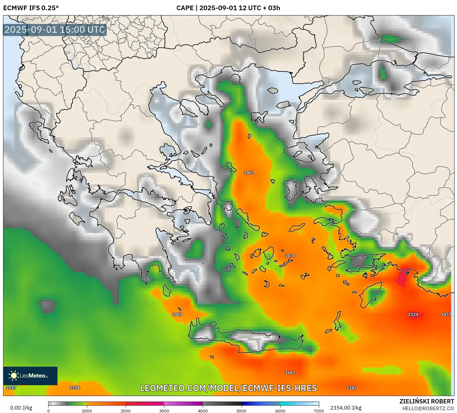 ECMWF IFS 0.25° model - Greece, CAPE ECMWF IFS 0.25° model - Greece, CAPE
