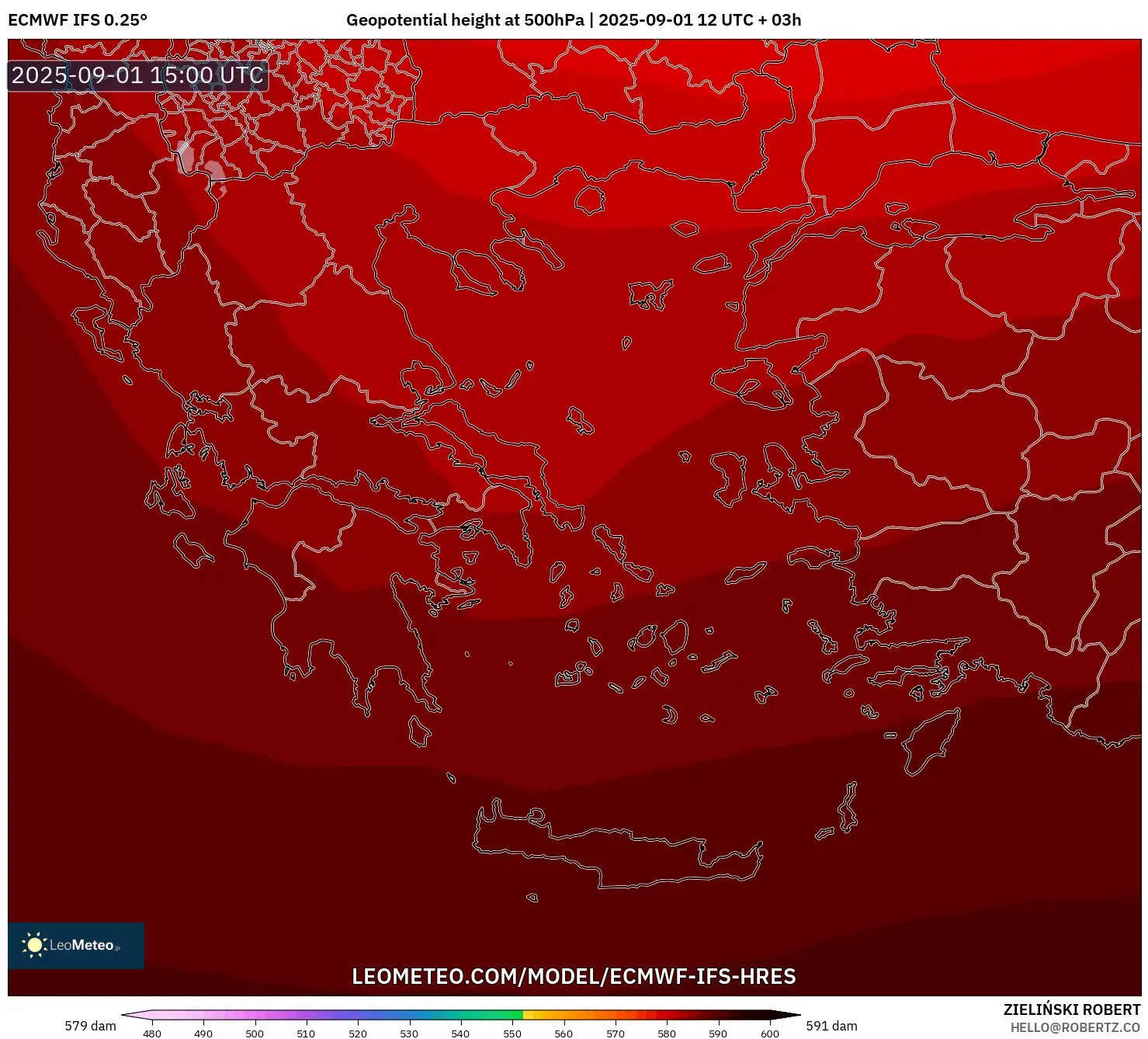 ECMWF IFS 0.25° model - Greece, Geopotential height at 500hPa ECMWF IFS 0.25° model - Greece, Geopotential height at 500hPa