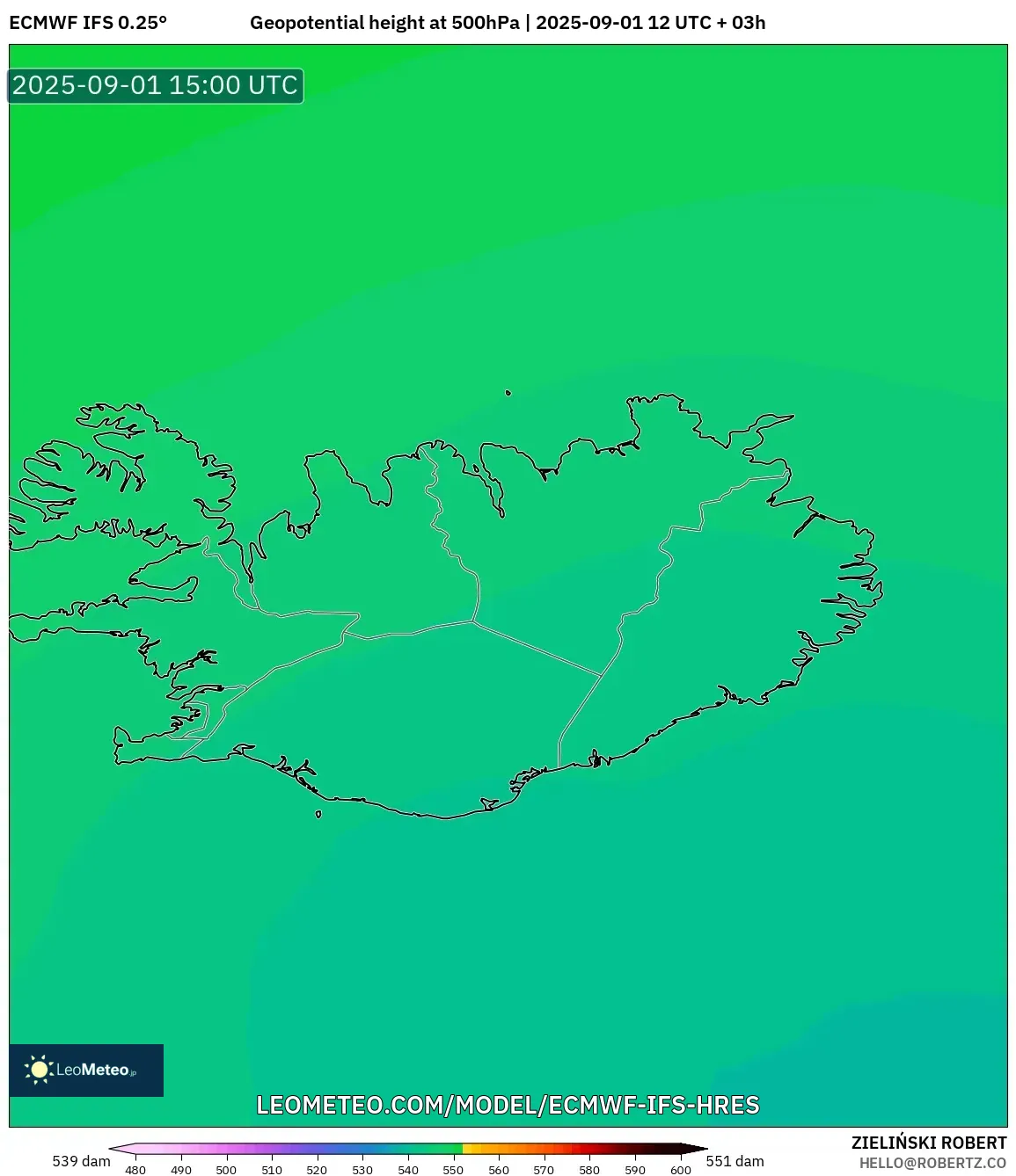 ECMWF IFS 0.25° model - Iceland, Geopotential height at 500hPa ECMWF IFS 0.25° model - Iceland, Geopotential height at 500hPa