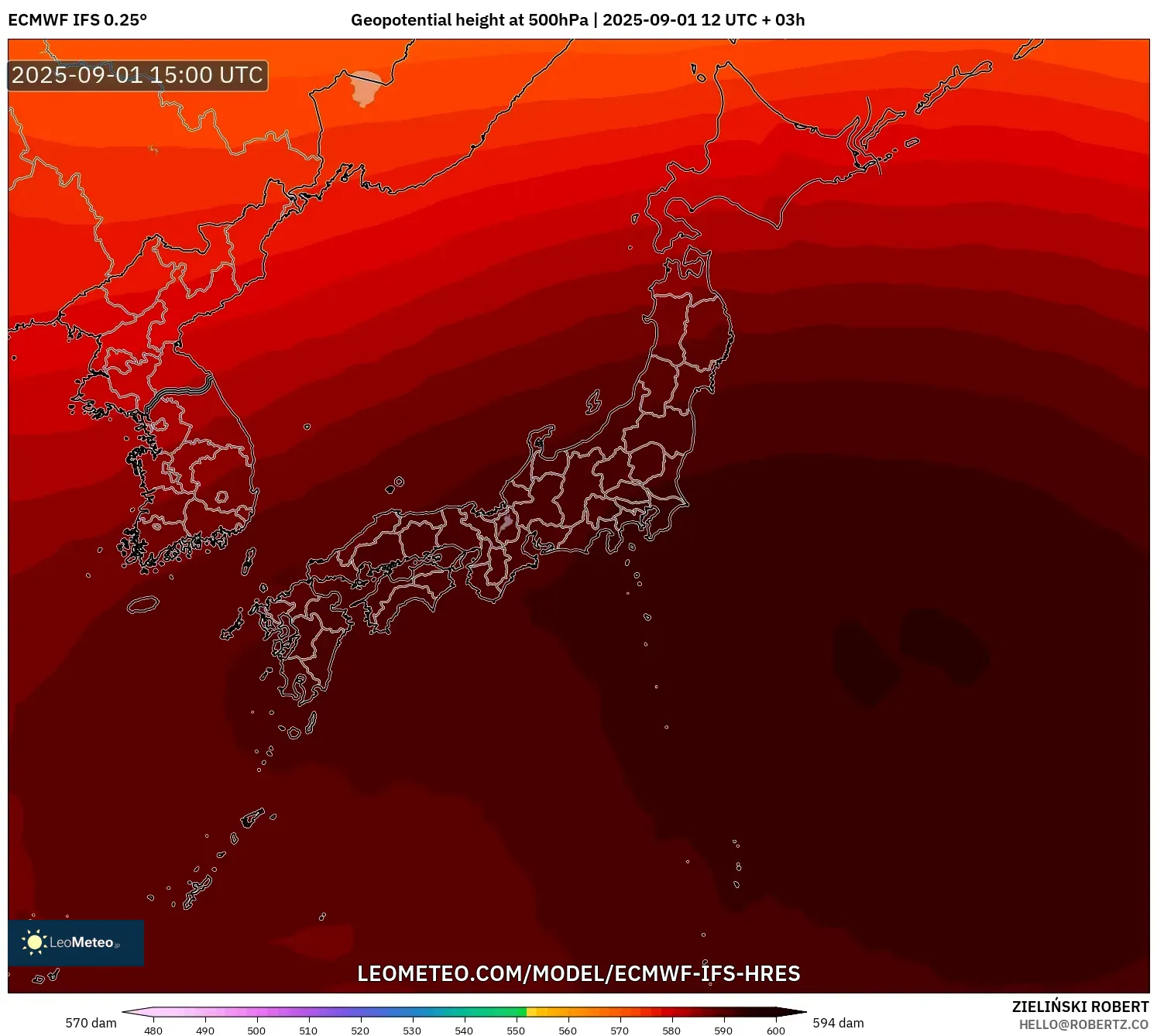 ECMWF IFS 0.25° model - Japan, Geopotential height at 500hPa ECMWF IFS 0.25° model - Japan, Geopotential height at 500hPa