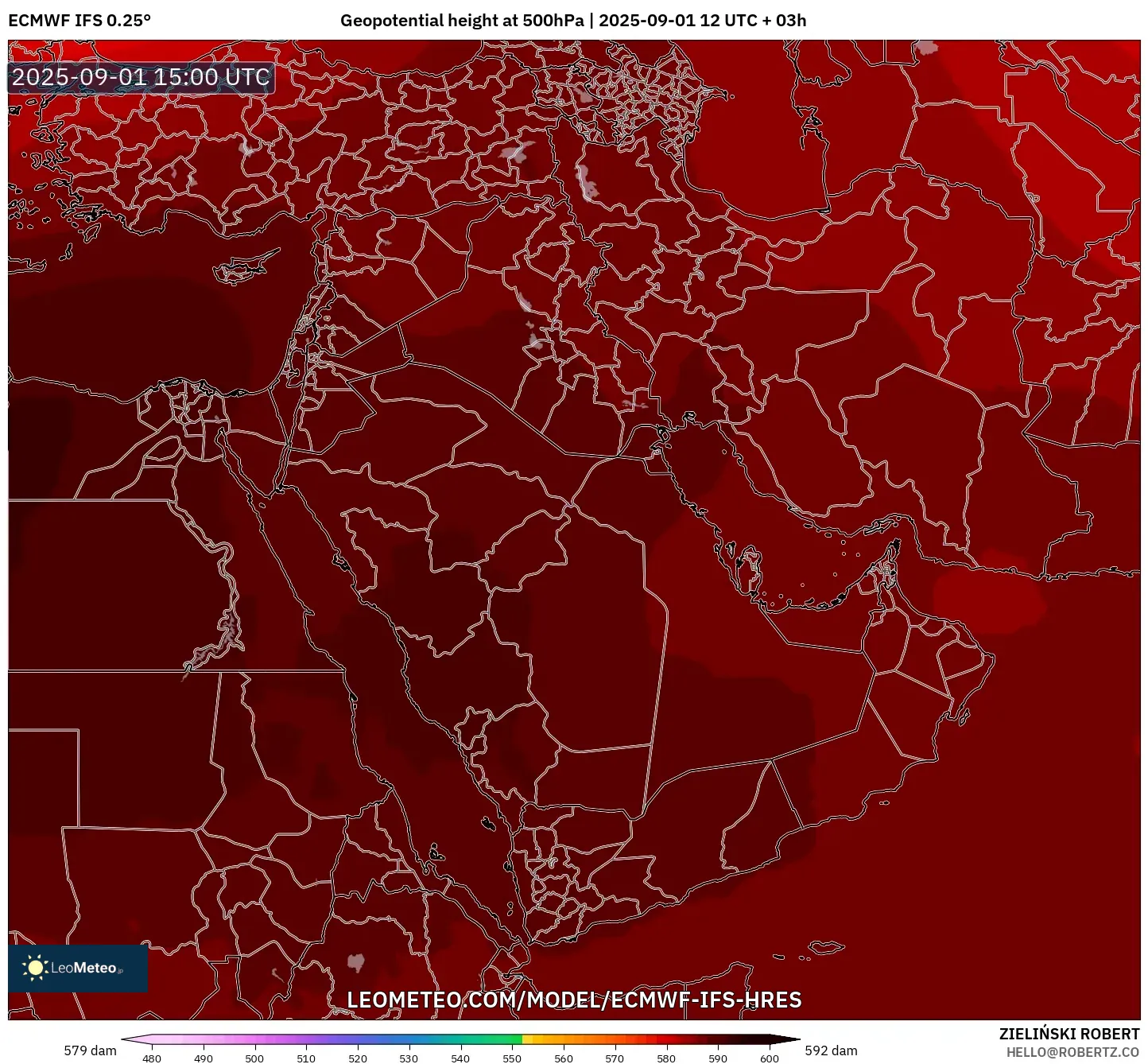 ECMWF IFS 0.25° model - Middle East, Geopotential height at 500hPa ECMWF IFS 0.25° model - Middle East, Geopotential height at 500hPa