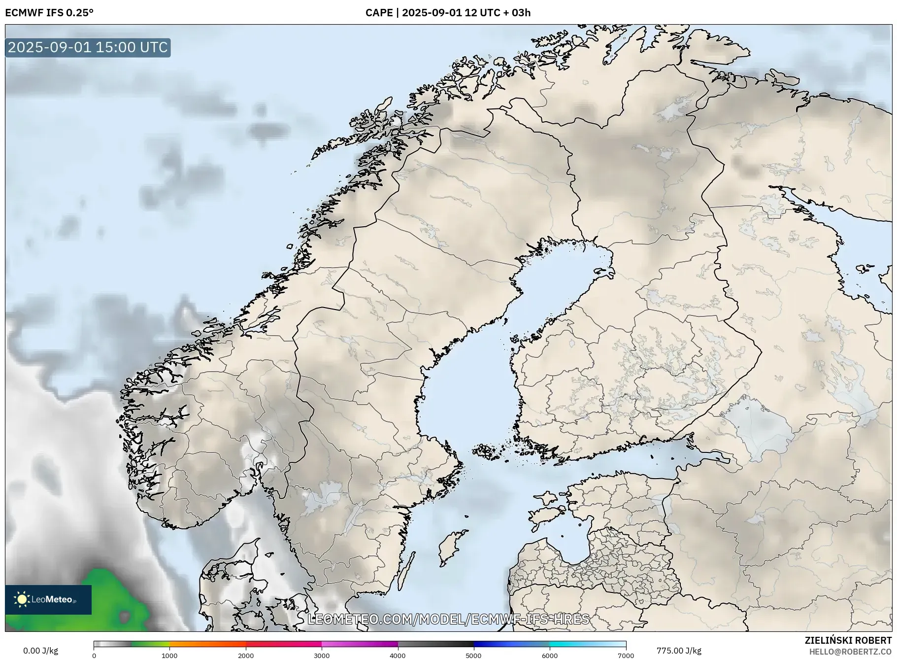 ECMWF IFS 0.25° model - Scandinavia, CAPE ECMWF IFS 0.25° model - Scandinavia, CAPE