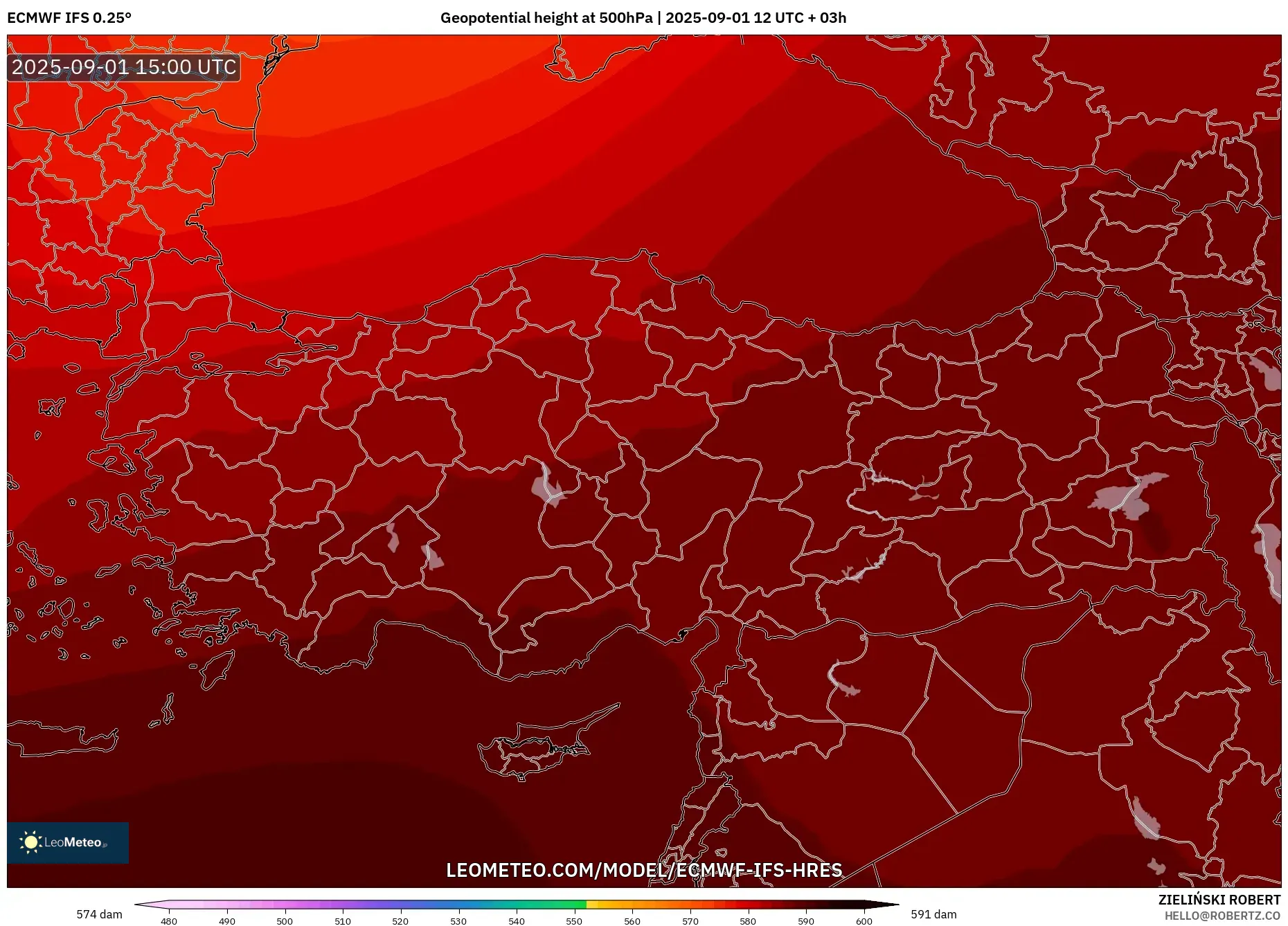 ECMWF IFS 0.25° model - Turkey, Geopotential height at 500hPa ECMWF IFS 0.25° model - Turkey, Geopotential height at 500hPa