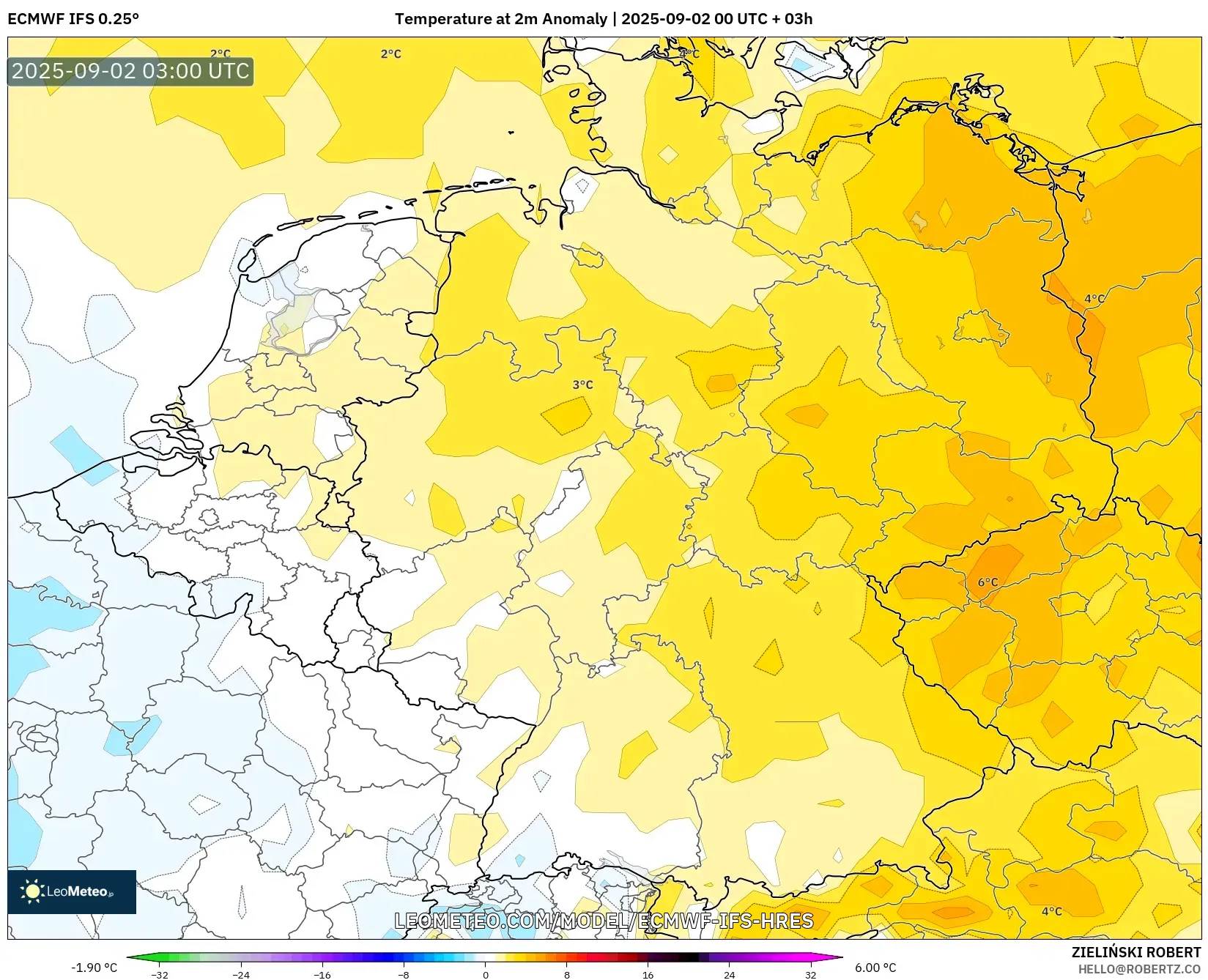 ECMWF IFS 0.25° model - Germany, Temperature at 2m Anomaly ECMWF IFS 0.25° model - Germany, Temperature at 2m Anomaly