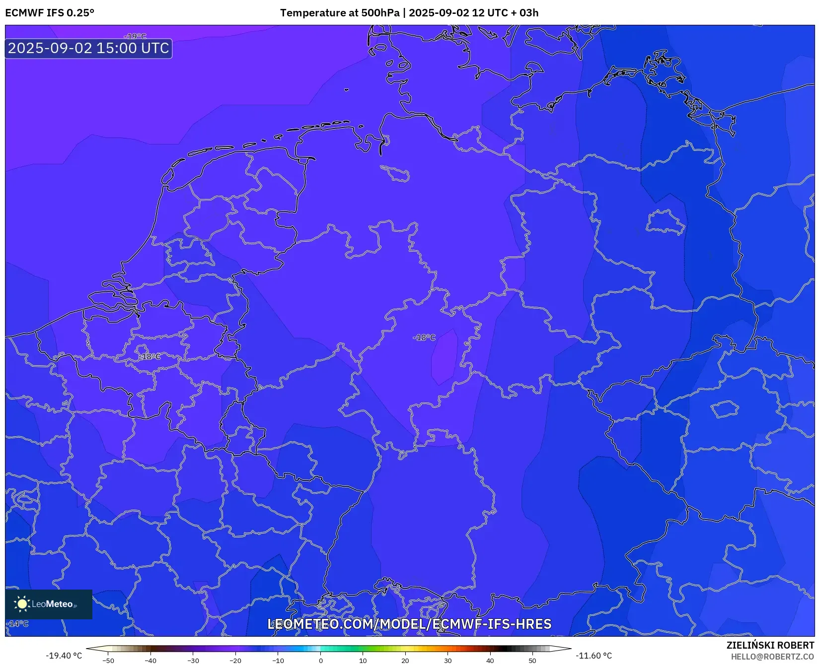 ECMWF IFS 0.25° model - Germany, Temperature at 500hPa ECMWF IFS 0.25° model - Germany, Temperature at 500hPa
