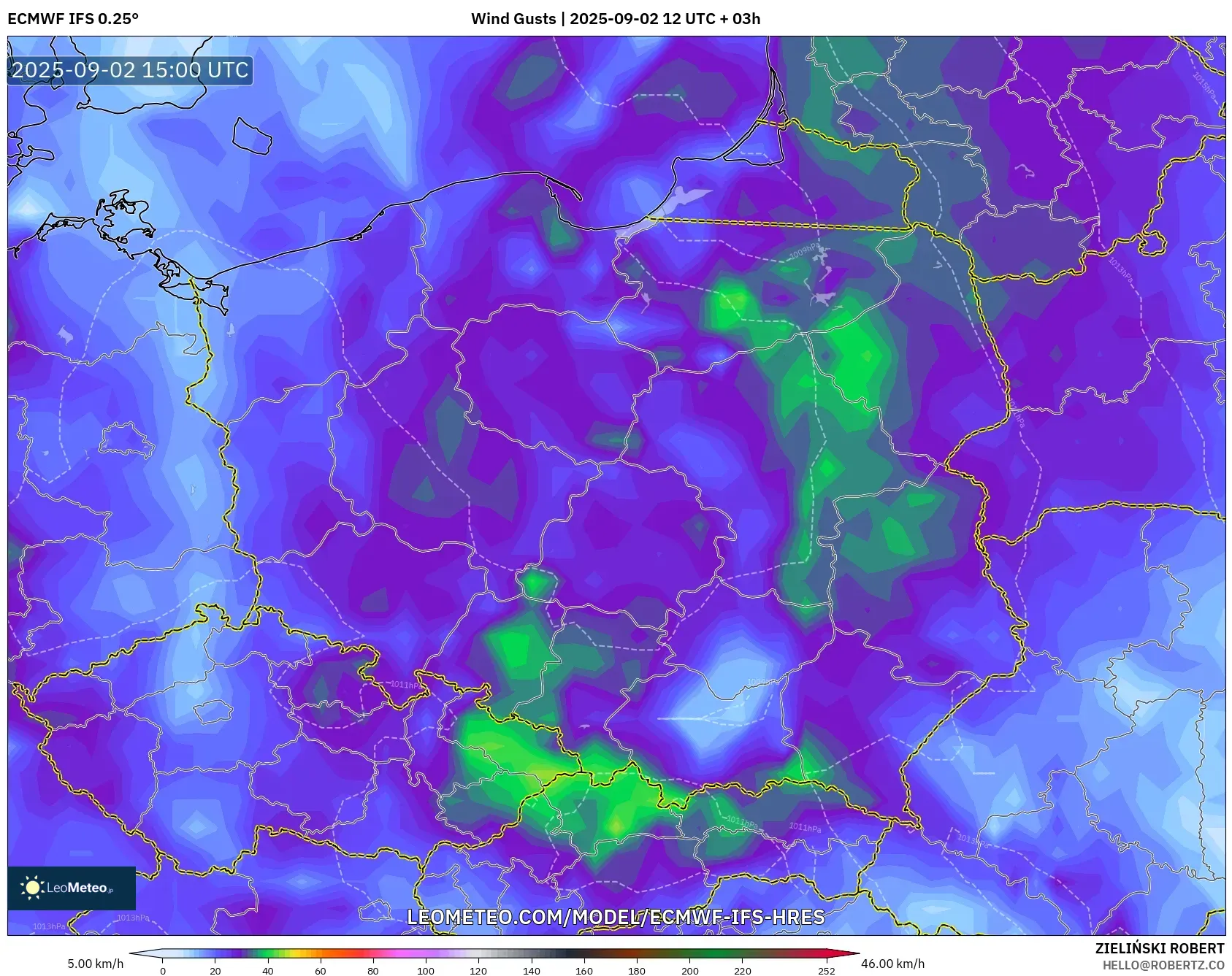 ECMWF IFS 0.25° model - Poland, Wind Gusts ECMWF IFS 0.25° model - Poland, Wind Gusts