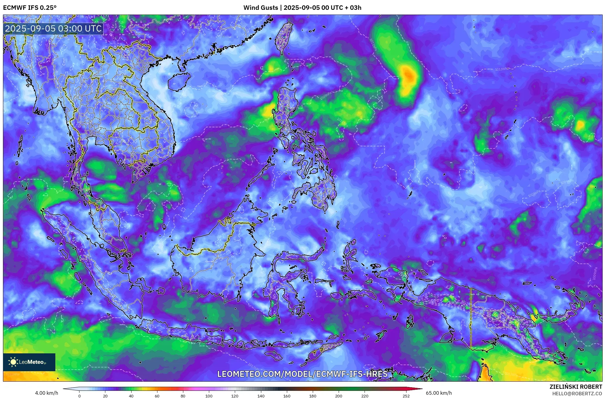 ECMWF IFS 0.25° model - South East Asia, Wind Gusts