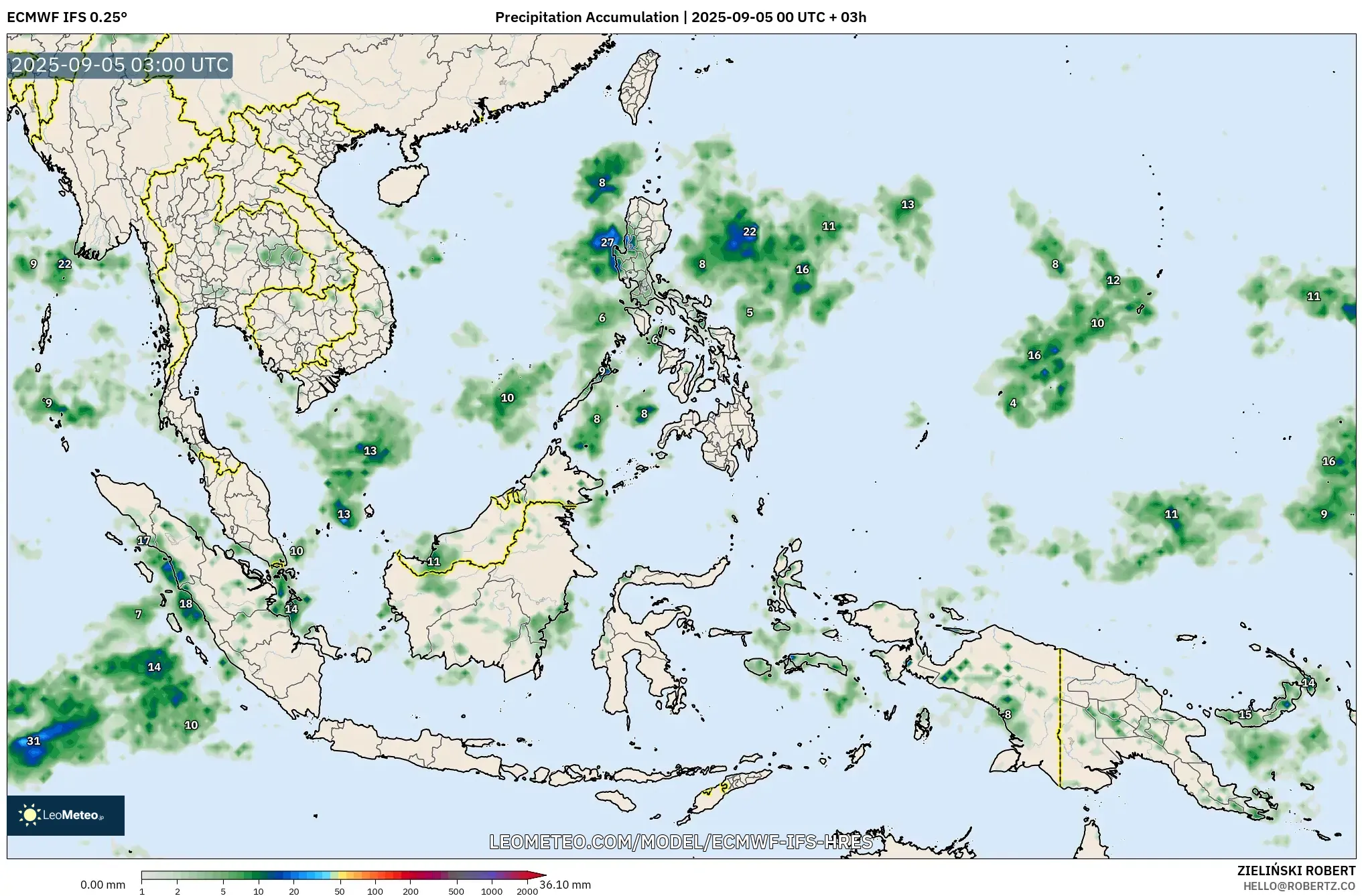 ECMWF IFS 0.25° model - South East Asia, Precipitation Accumulation ECMWF IFS 0.25° model - South East Asia, Precipitation Accumulation