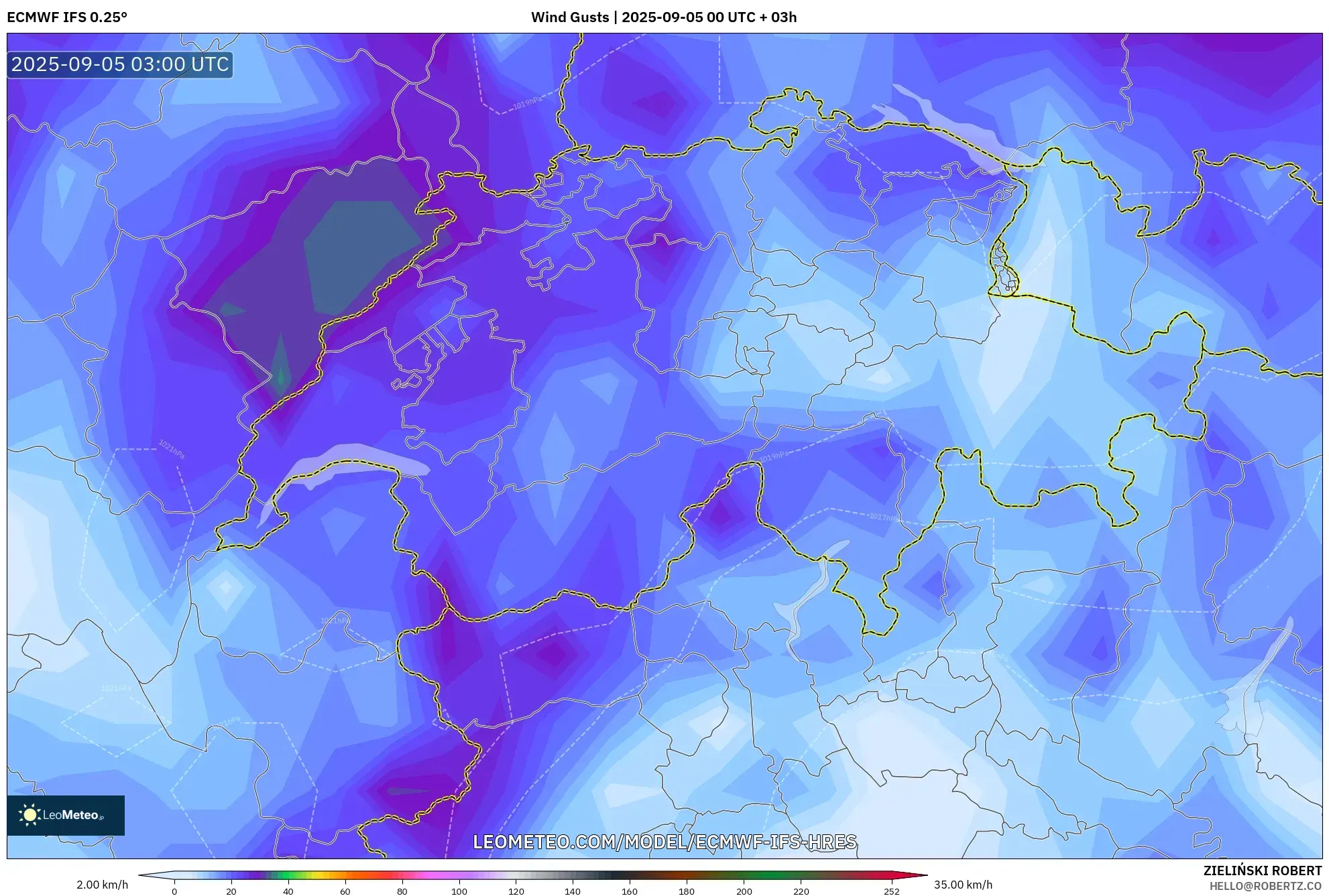 ECMWF IFS 0.25° model - Switzerland, Wind Gusts ECMWF IFS 0.25° model - Switzerland, Wind Gusts