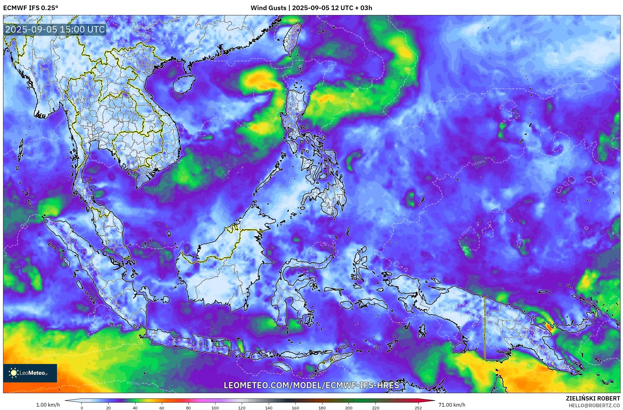 ECMWF IFS 0.25° model - South East Asia, Wind Gusts