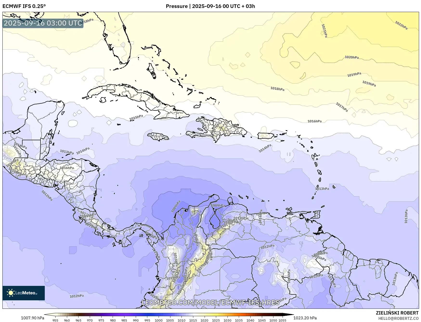 ECMWF IFS 0.25° model - Caribbean, Pressure