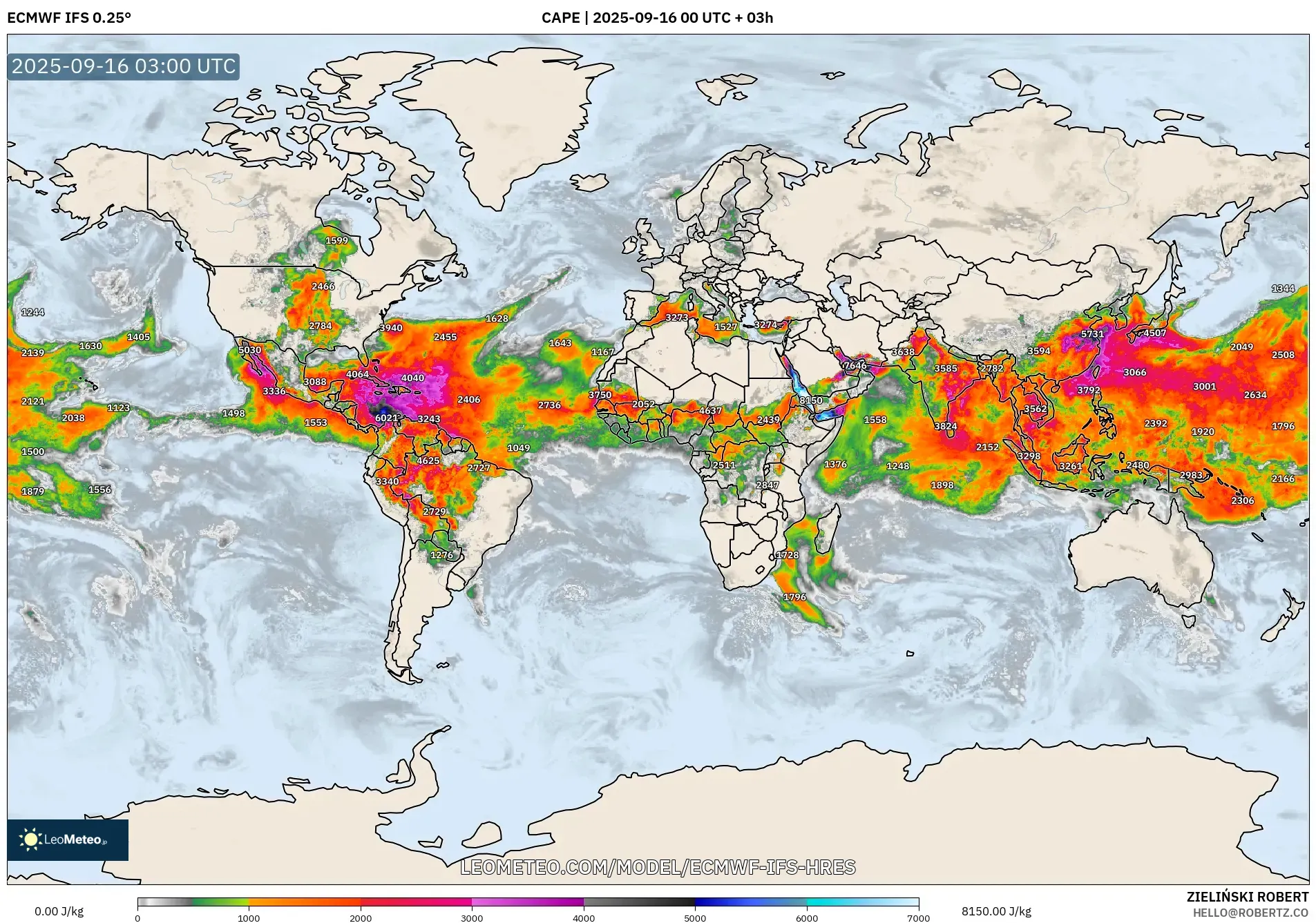 ECMWF IFS 0.25° model - World, CAPE