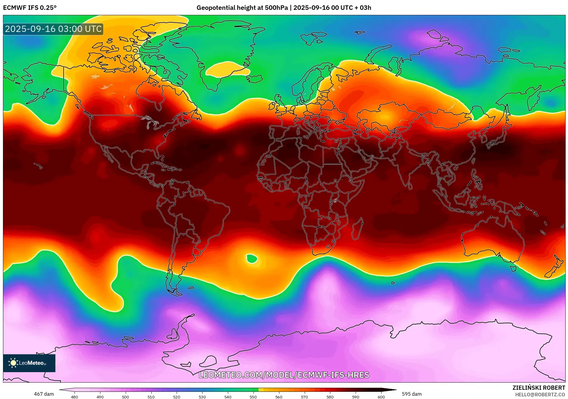 ECMWF IFS 0.25° model - World, Geopotential height at 500hPa ECMWF IFS 0.25° model - World, Geopotential height at 500hPa